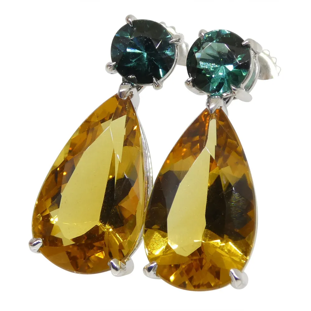 14.05ct Heliodor and Indicolite Tourmaline Earrings and Pendant set in 14kt White Gold with Certificate
