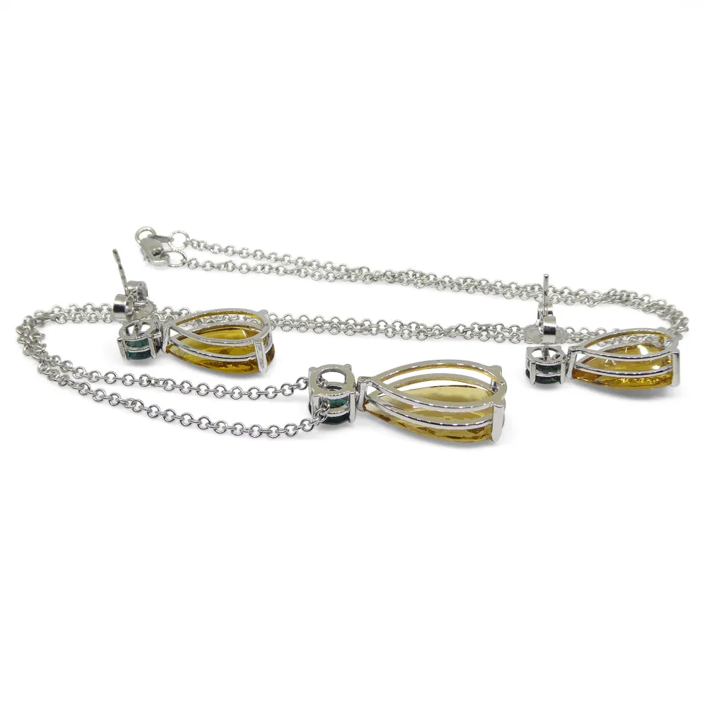 14.05ct Heliodor and Indicolite Tourmaline Earrings and Pendant set in 14kt White Gold with Certificate