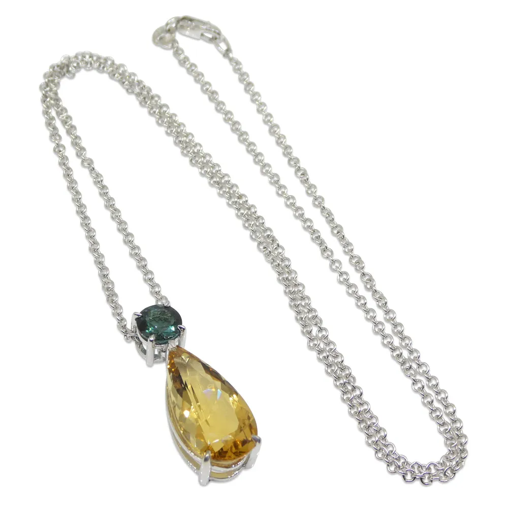 14.05ct Heliodor and Indicolite Tourmaline Earrings and Pendant set in 14kt White Gold with Certificate