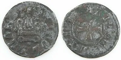 1450-1462 Campobasso Billon Tornese Coin F  Molise Italy Nicola II di Montforte