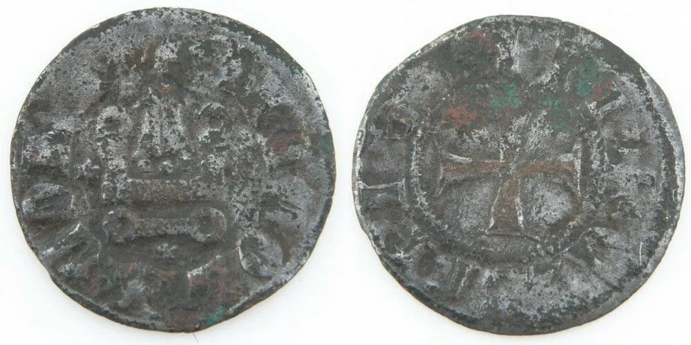 1450-1462 Campobasso Billon Tornese Coin F  Molise Italy Nicola II di Montforte