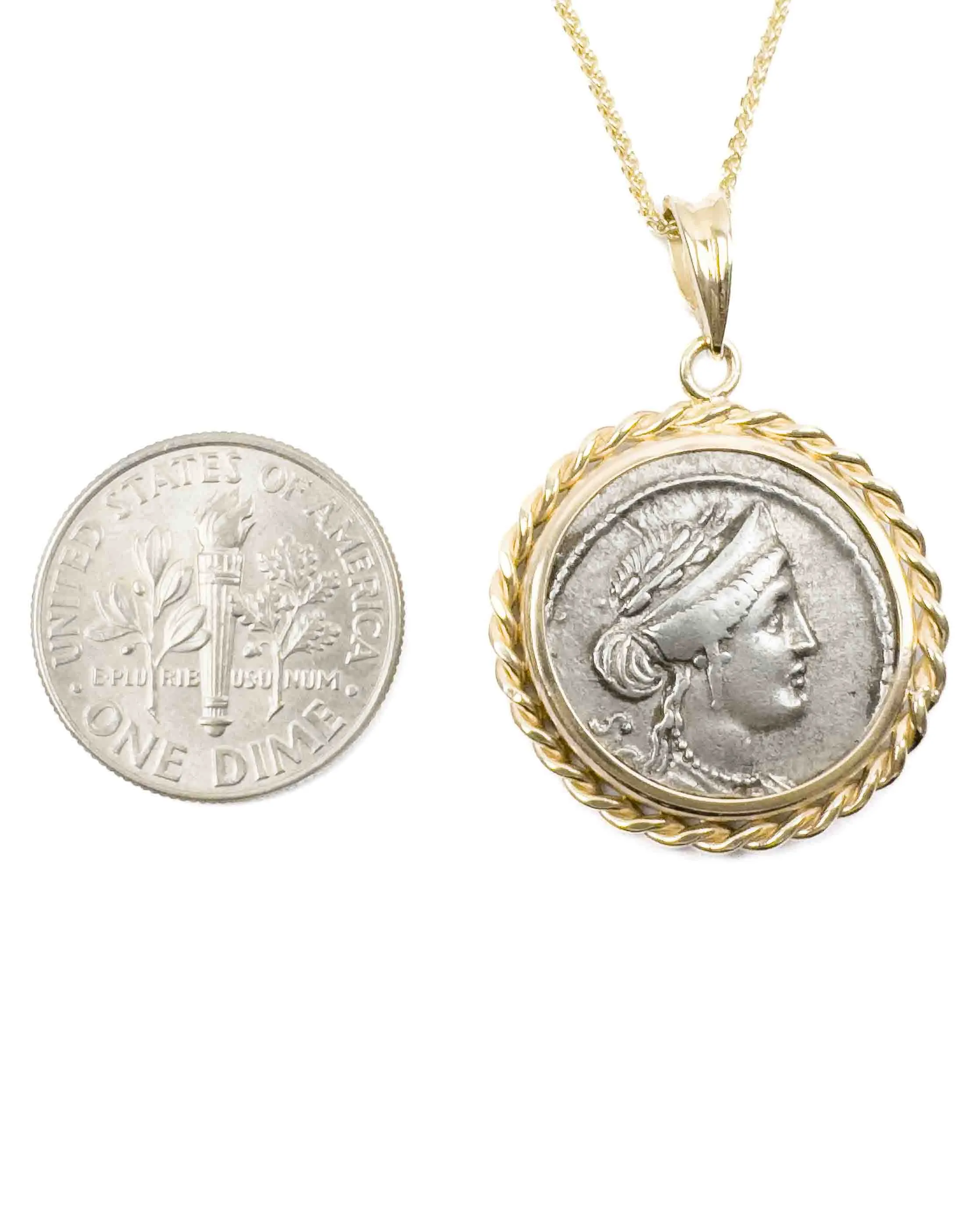 14k Genuine Ancient Roman Coin Necklace (Venus; 55 B.C.)