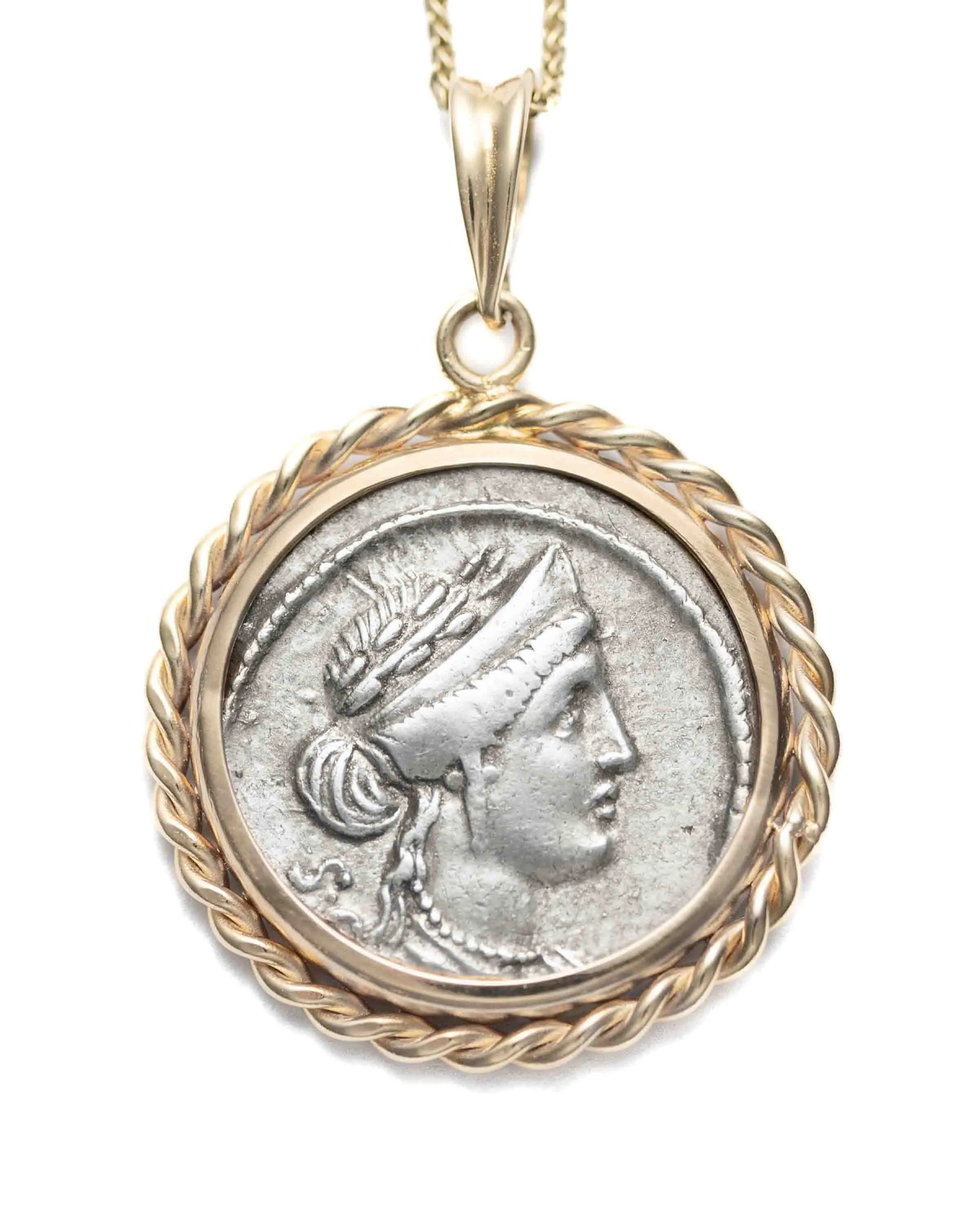 14k Genuine Ancient Roman Coin Necklace (Venus; 55 B.C.)