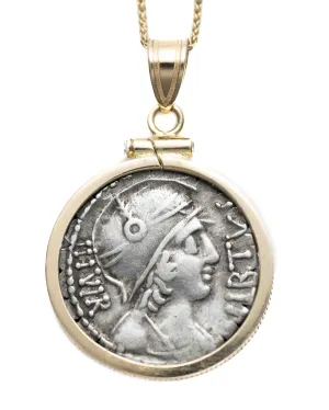 14k Genuine Ancient Roman Coin Necklace (Virtus; 65 B.C.)
