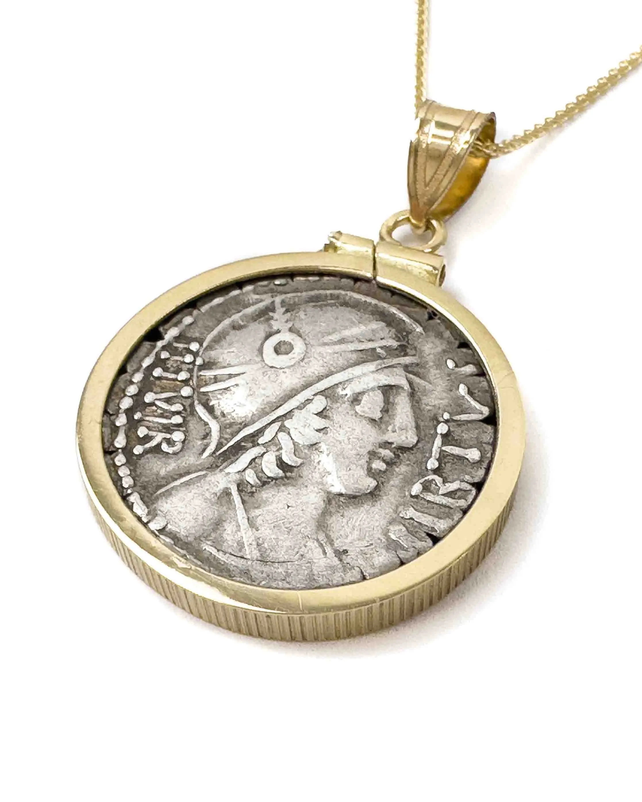 14k Genuine Ancient Roman Coin Necklace (Virtus; 65 B.C.)