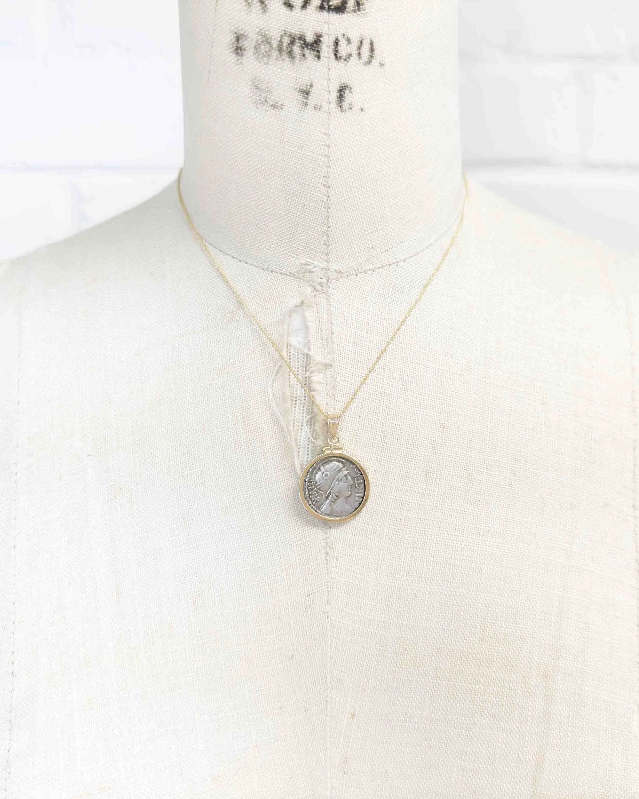 14k Genuine Ancient Roman Coin Necklace (Virtus; 65 B.C.)