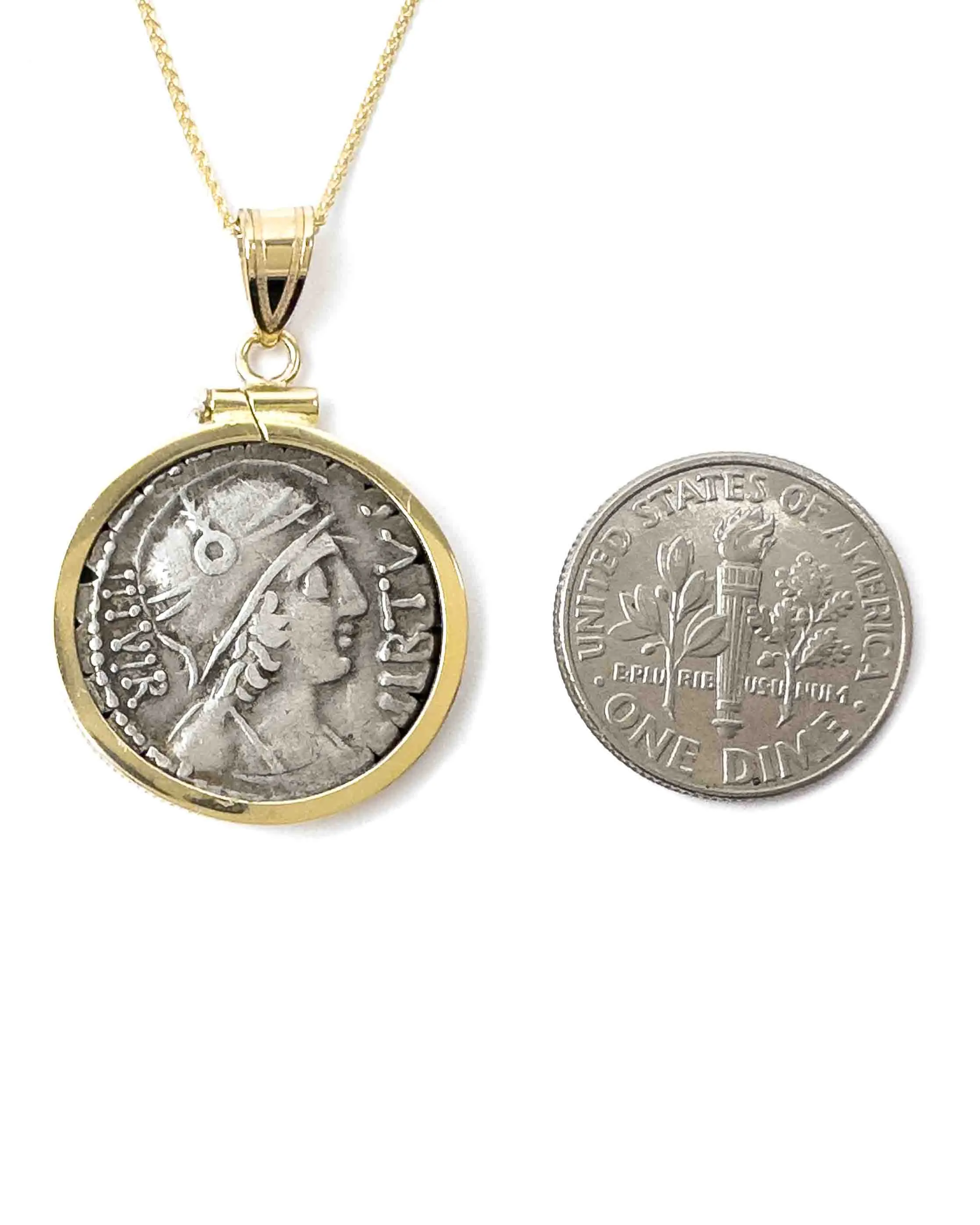 14k Genuine Ancient Roman Coin Necklace (Virtus; 65 B.C.)