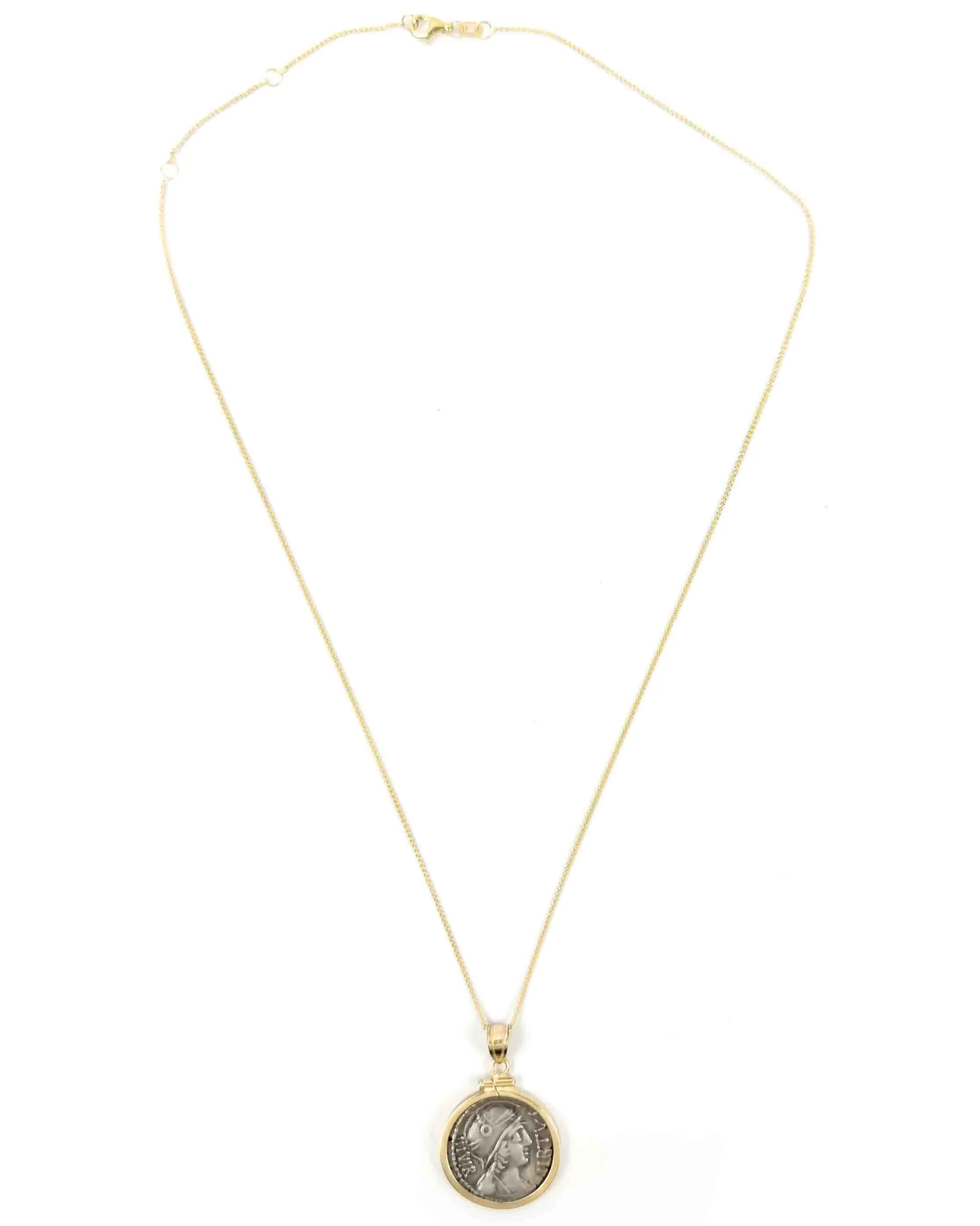 14k Genuine Ancient Roman Coin Necklace (Virtus; 65 B.C.)