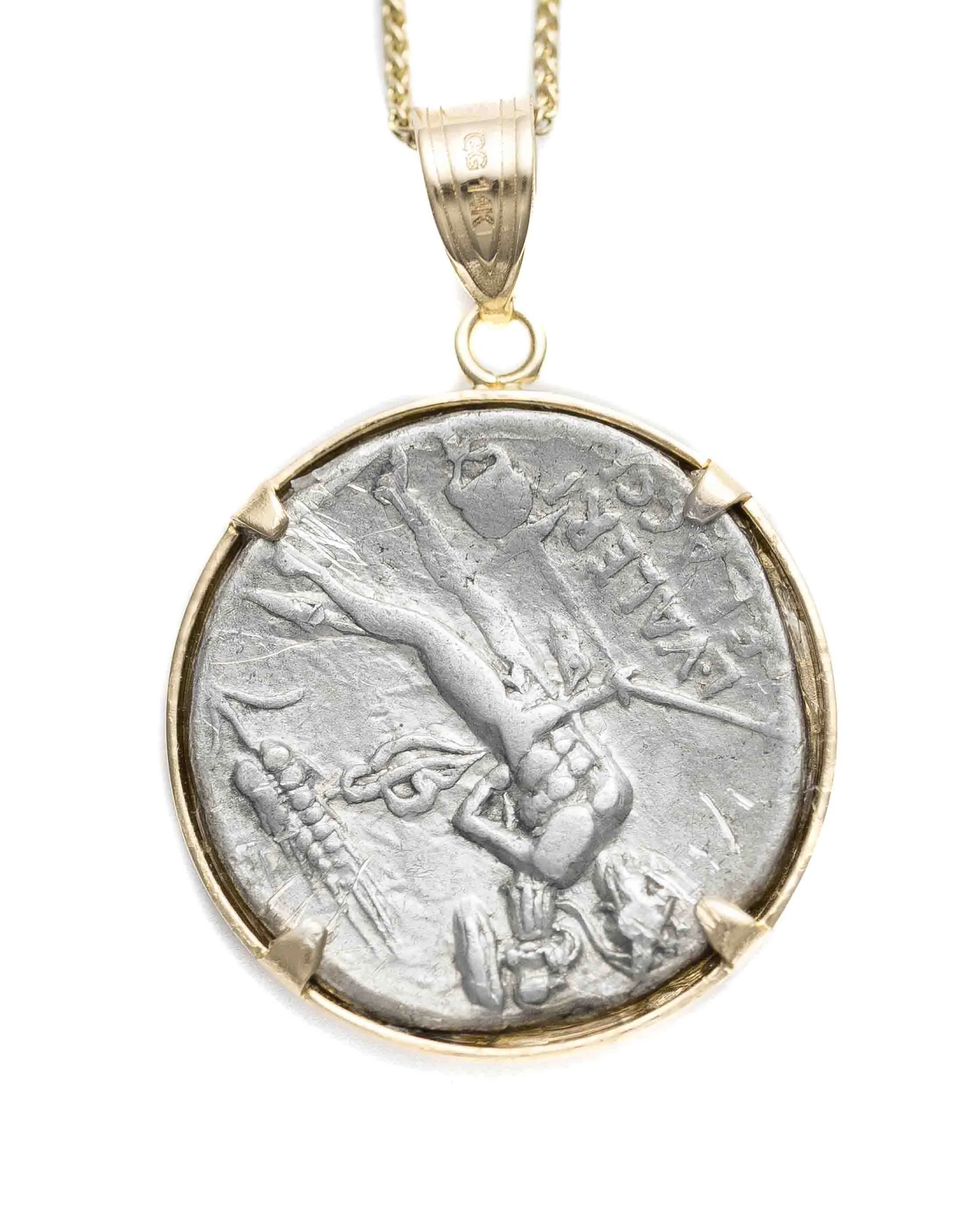 14k Genuine Ancient Roman Coin Necklace (Winged Victory; 46 B.C.)