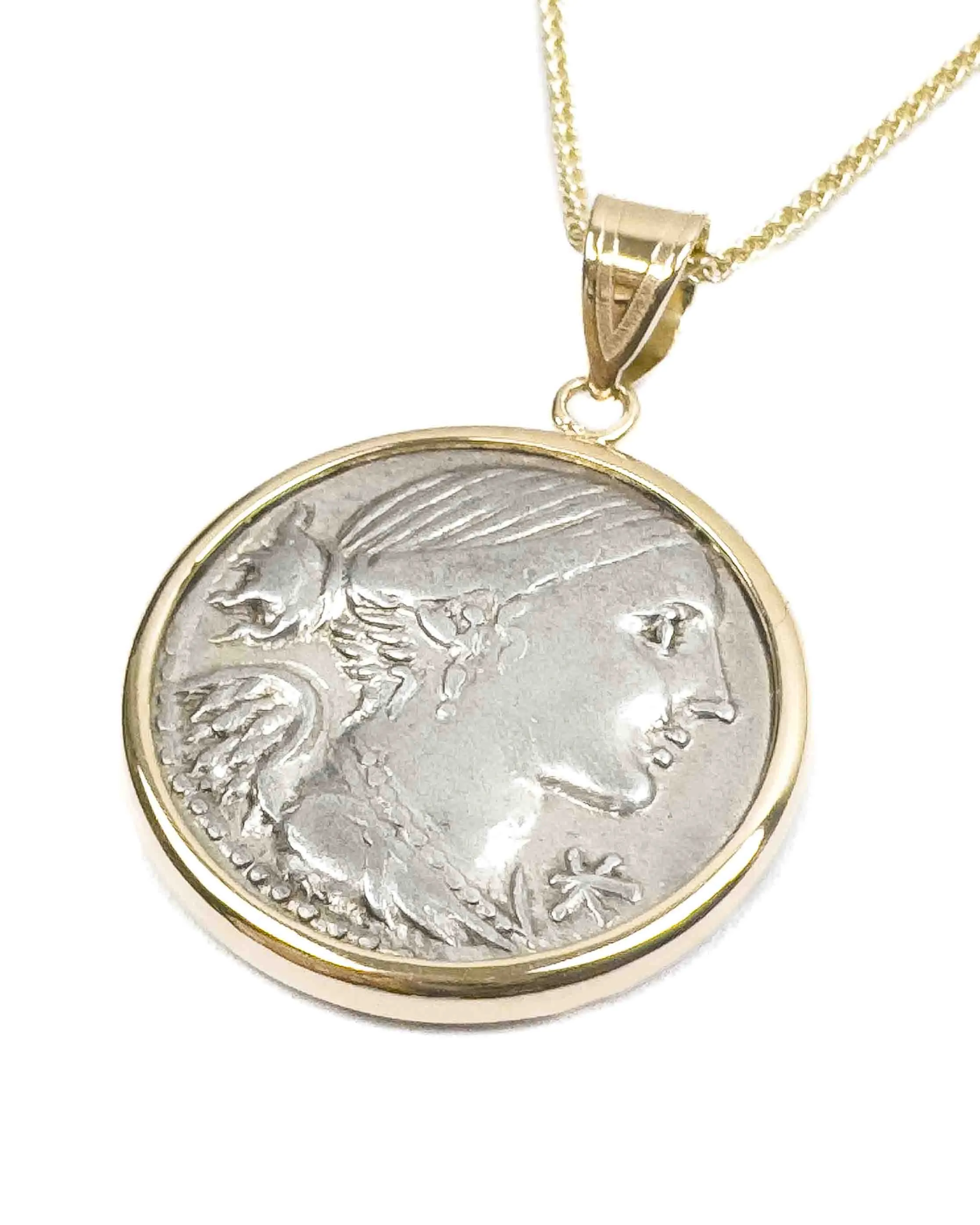 14k Genuine Ancient Roman Coin Necklace (Winged Victory; 46 B.C.)
