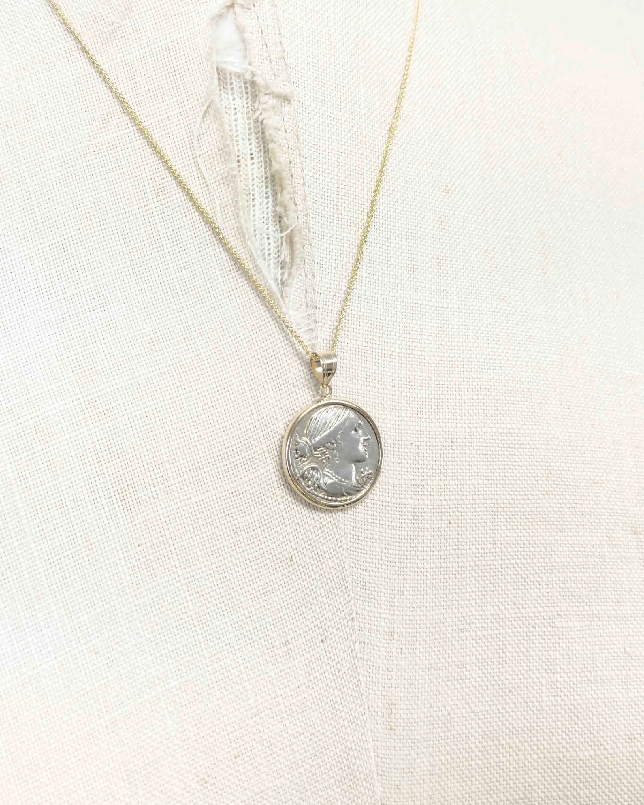 14k Genuine Ancient Roman Coin Necklace (Winged Victory; 46 B.C.)