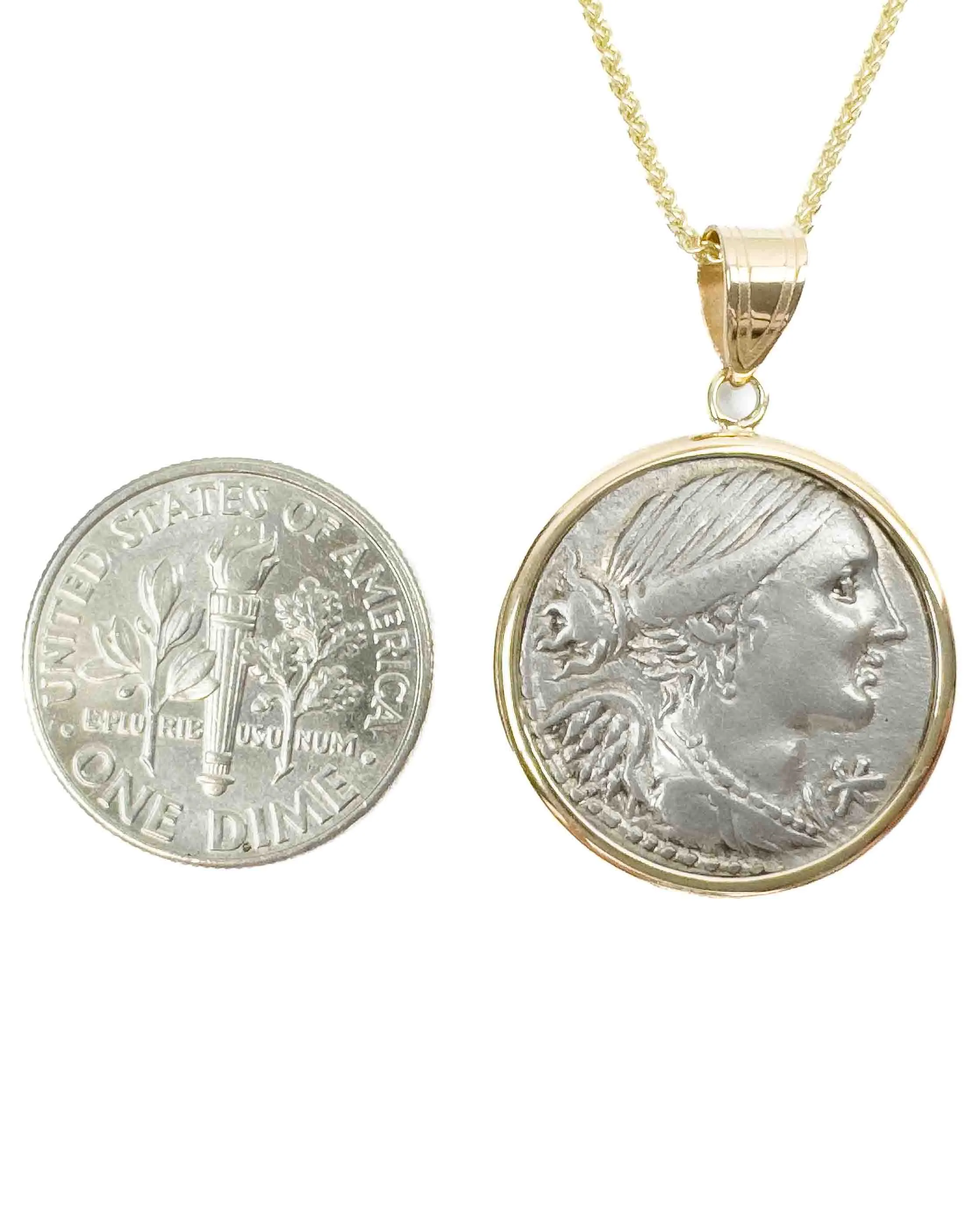 14k Genuine Ancient Roman Coin Necklace (Winged Victory; 46 B.C.)