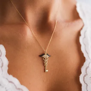 14k Gold Angel Wing Key Necklace