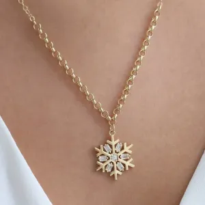 14k Gold Baguette Snowflake Necklace