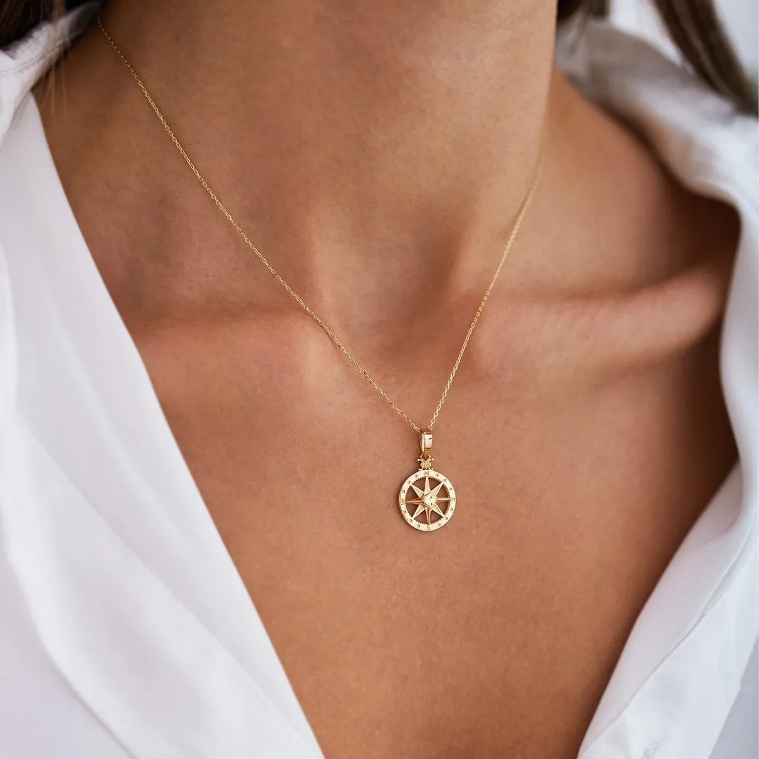 14k Gold Compass Necklace