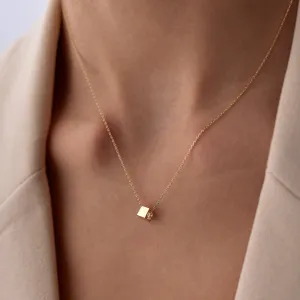14k Gold Cube Necklace