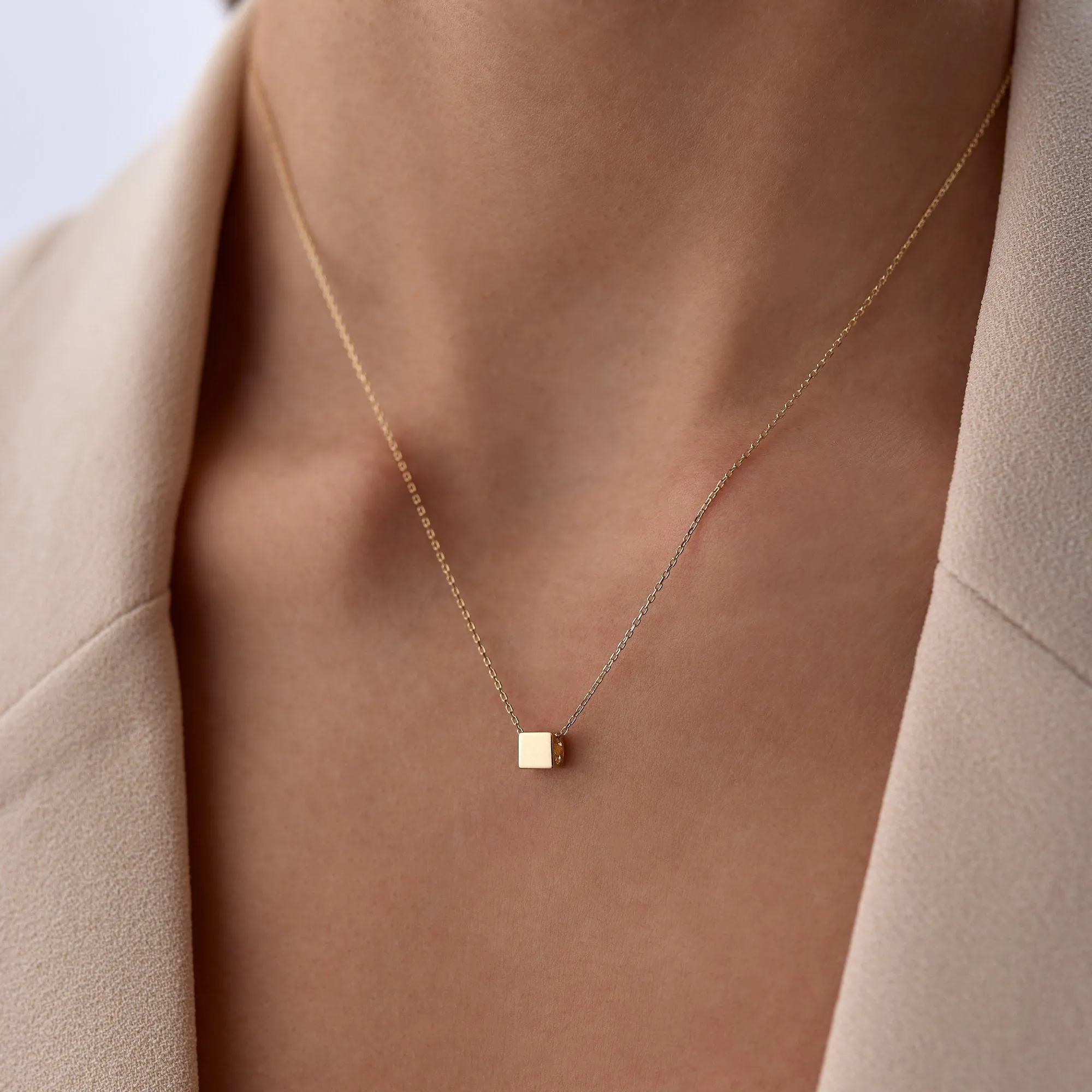14k Gold Cube Necklace