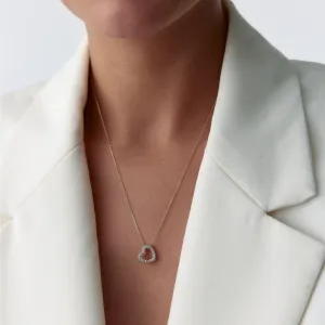 14k Gold Empty Heart Necklace with Fee Stone