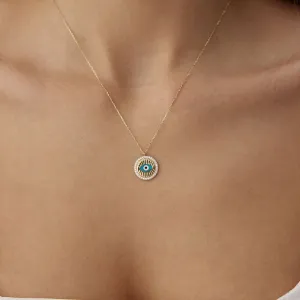 14k Gold Enameled Evil Eye Necklace