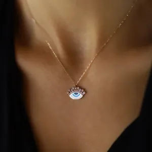 14k Gold Evil Eye Enamel Necklace