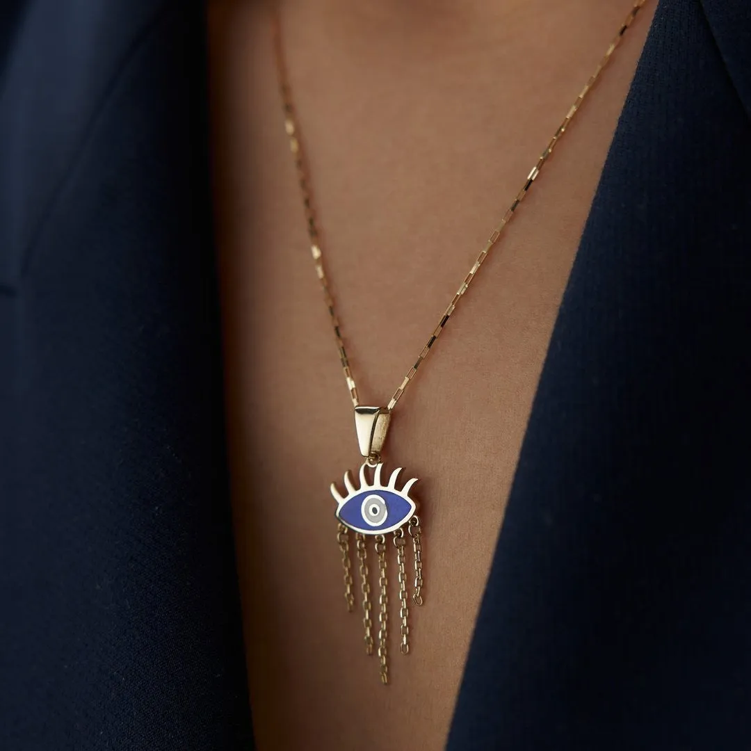 14k Gold Evil Eye Paperclip Necklace