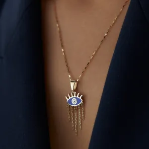 14k Gold Evil Eye Paperclip Necklace