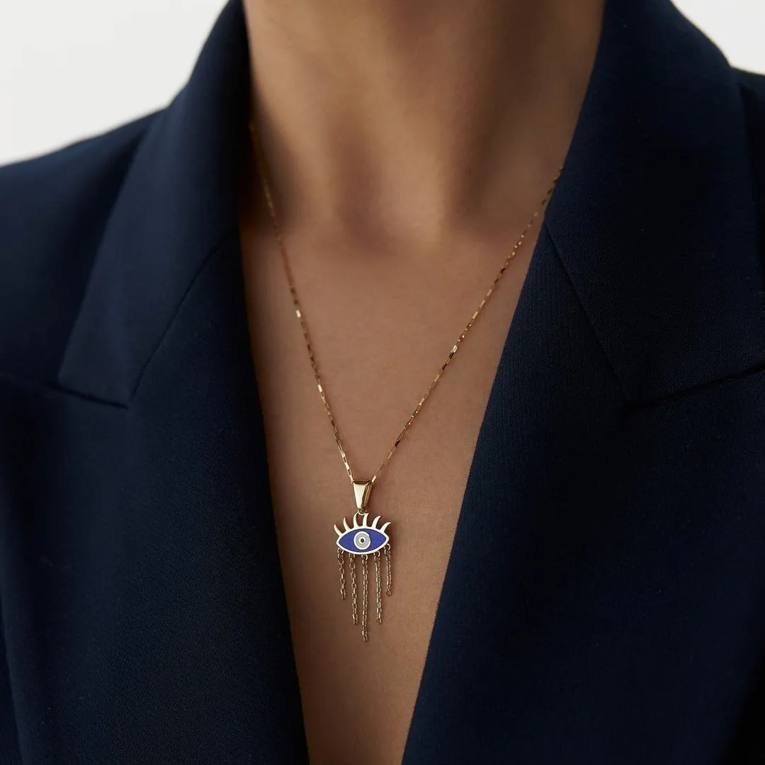 14k Gold Evil Eye Paperclip Necklace