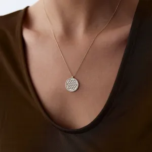 14k Gold Framed Flower of Life Necklace