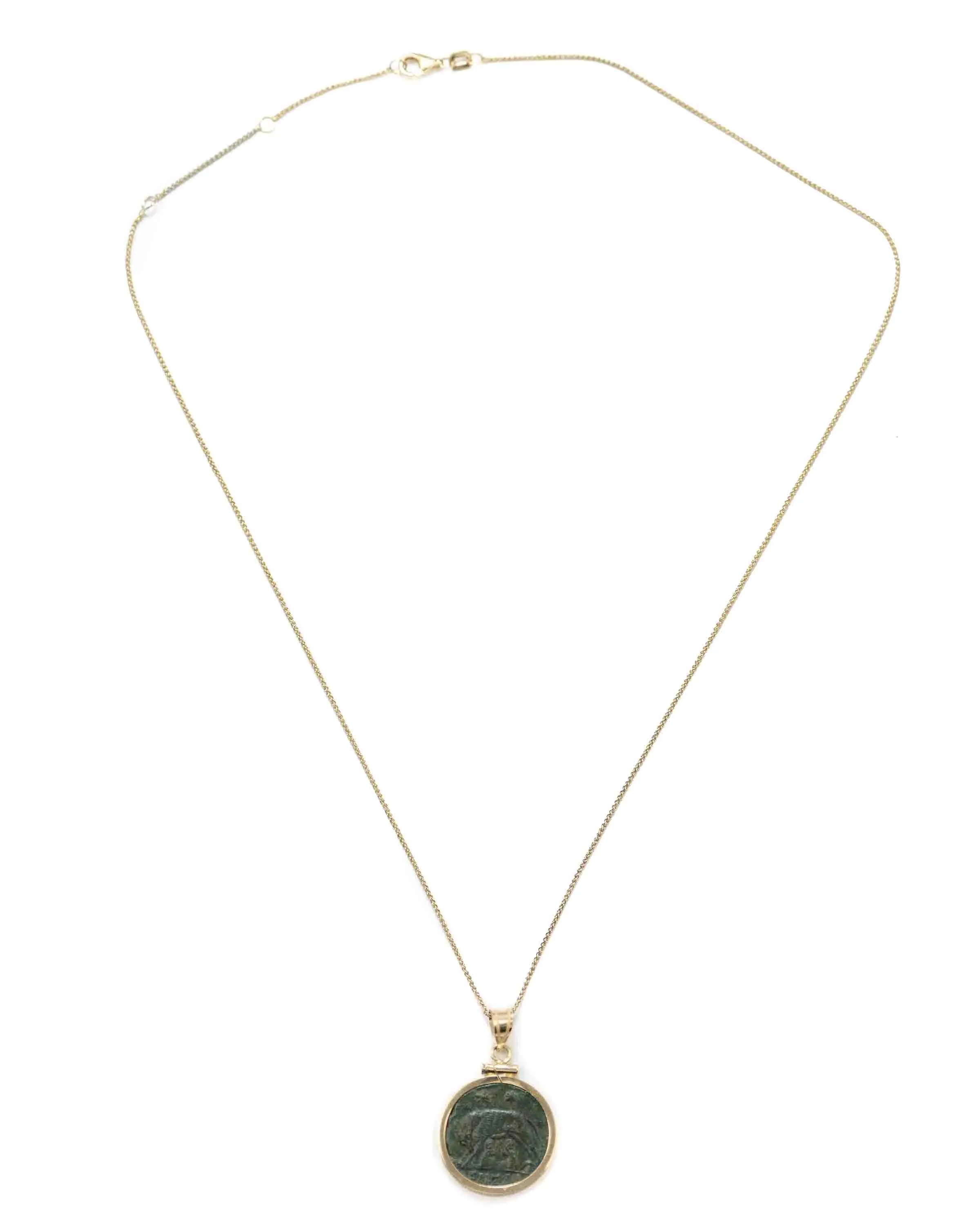 14k Gold Genuine Ancient Constantinople Commemorative Coin Necklace (Romulus & Remus; 330-354 A.D.)