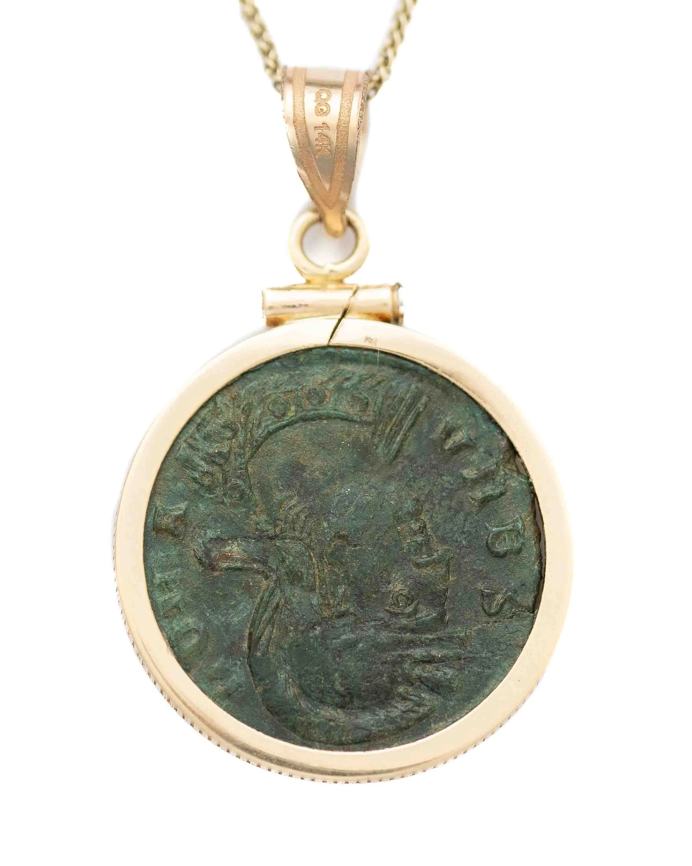 14k Gold Genuine Ancient Constantinople Commemorative Coin Necklace (Romulus & Remus; 330-354 A.D.)