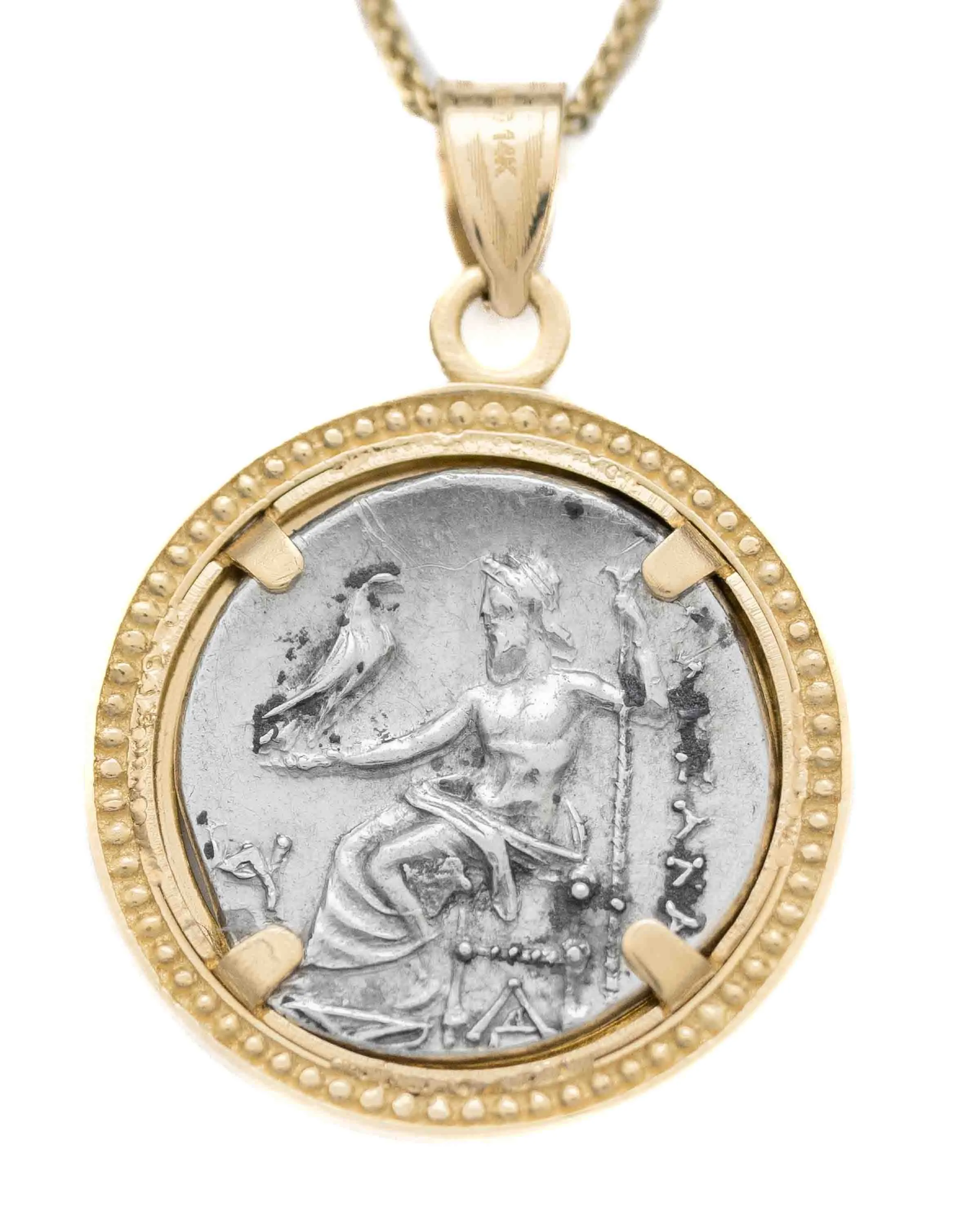 14k Gold Genuine Ancient Greek Coin Necklace (Alexander the Great; 336-323 B.C.)