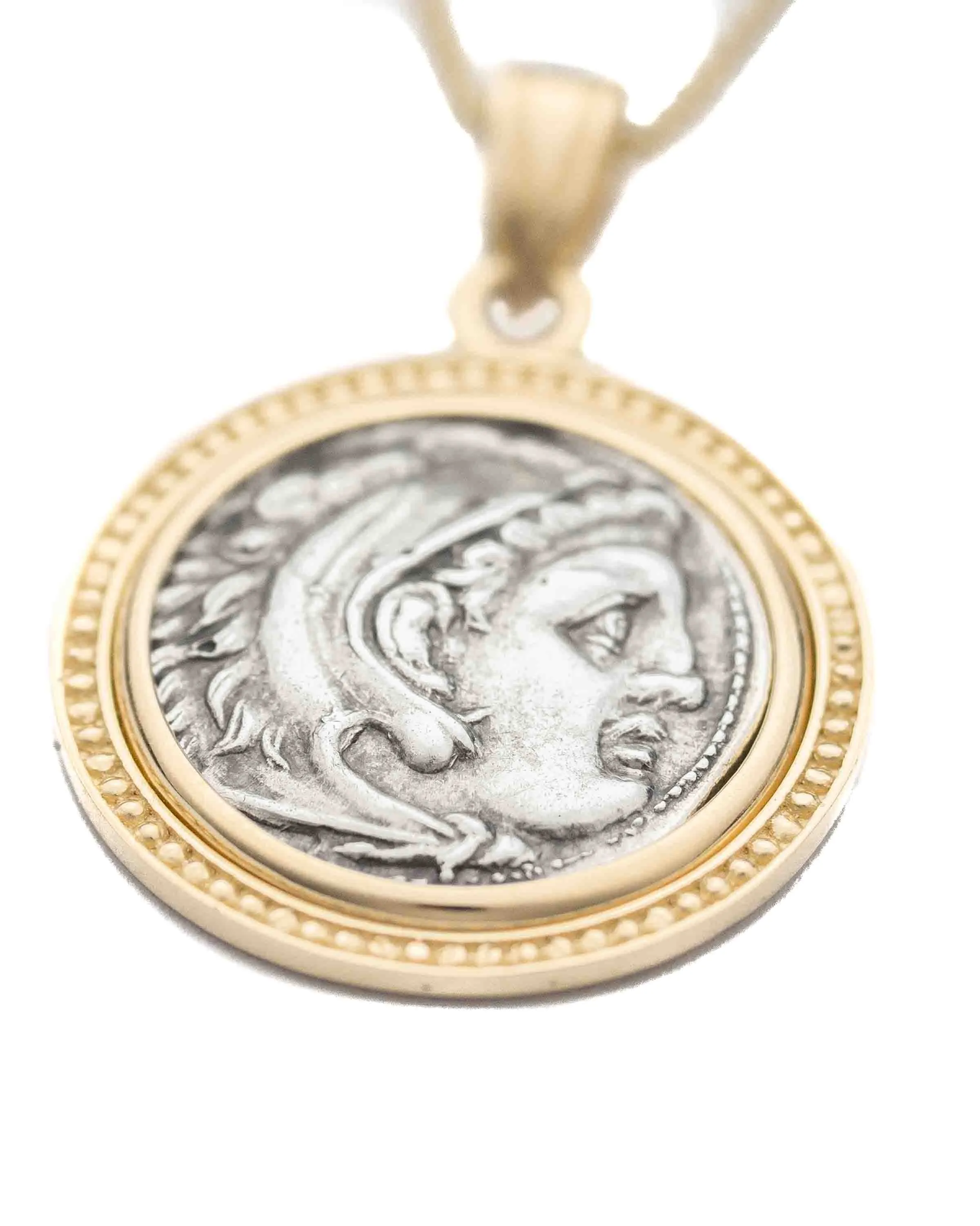 14k Gold Genuine Ancient Greek Coin Necklace (Alexander the Great; 336-323 B.C.)