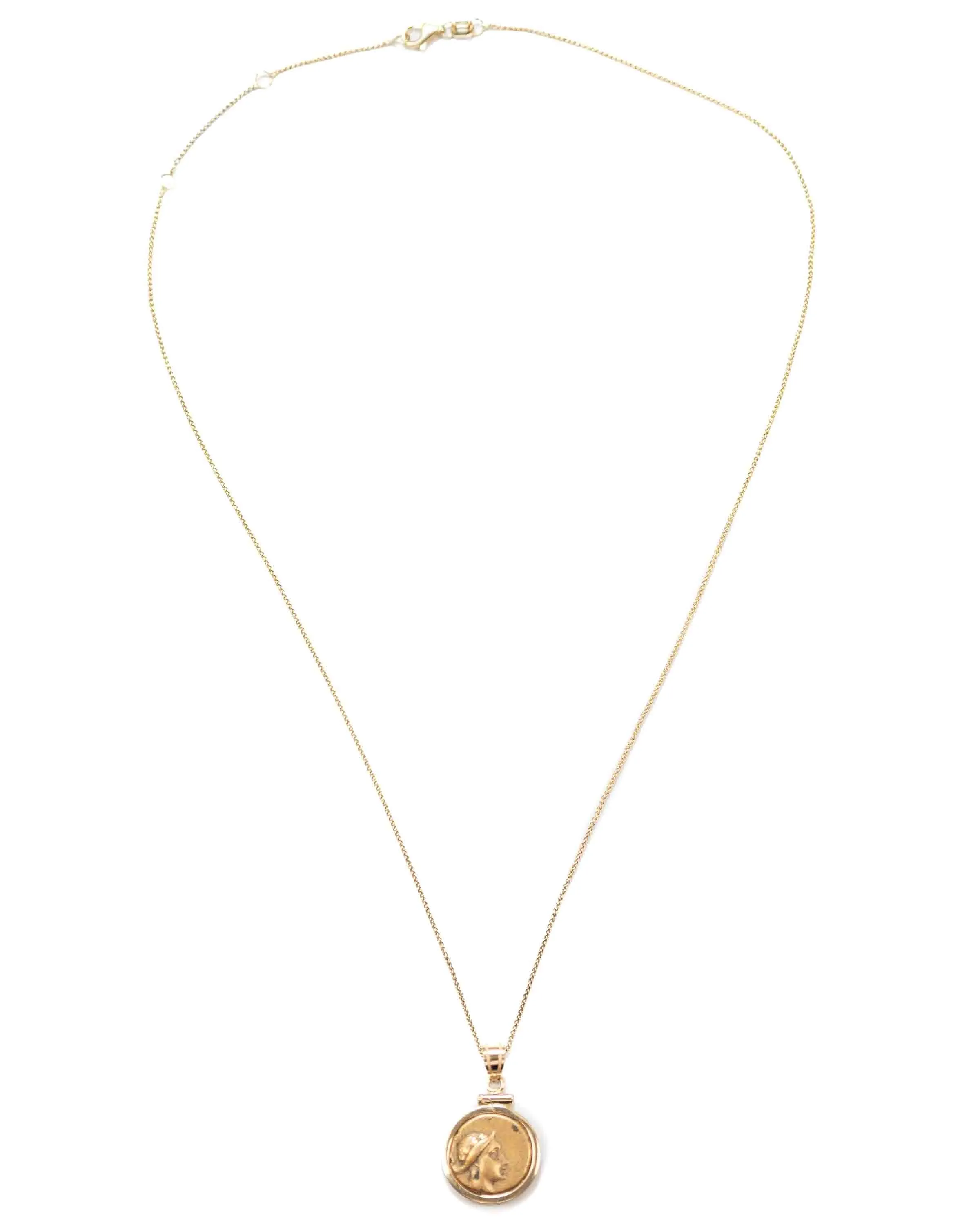 14k Gold Genuine Ancient Greek Coin Necklace (Artemis; 125-90 B.C.)