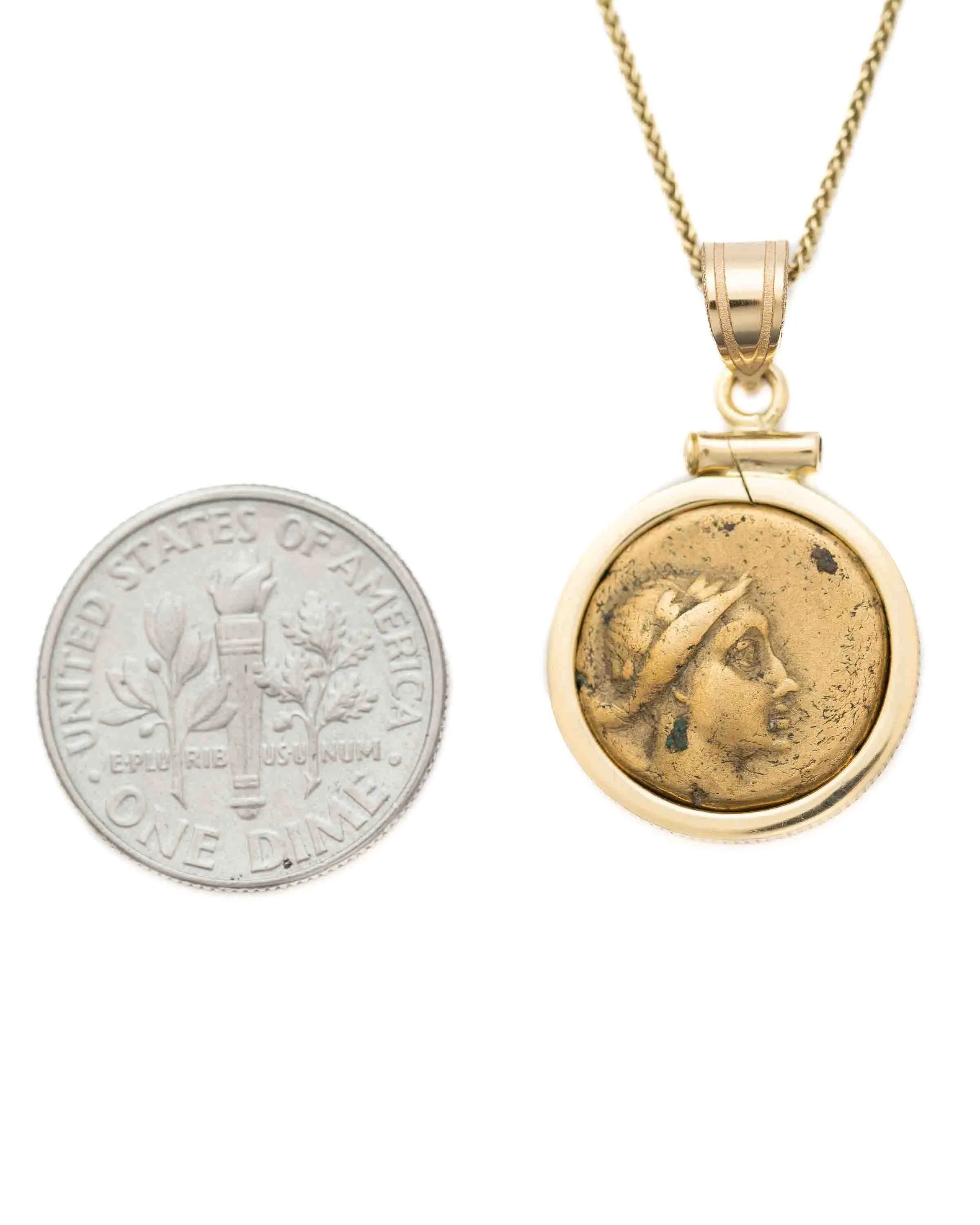 14k Gold Genuine Ancient Greek Coin Necklace (Artemis; 125-90 B.C.)