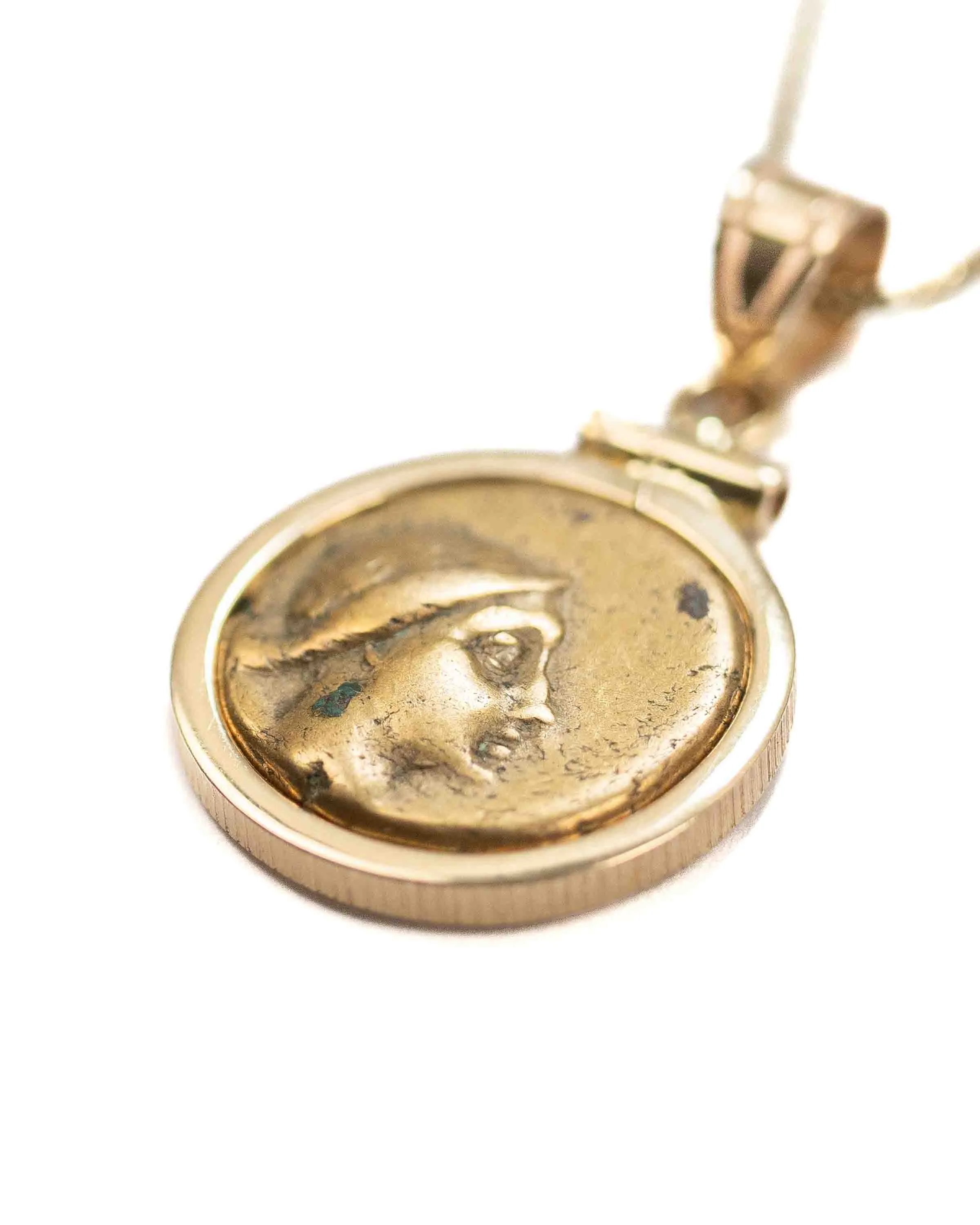 14k Gold Genuine Ancient Greek Coin Necklace (Artemis; 125-90 B.C.)