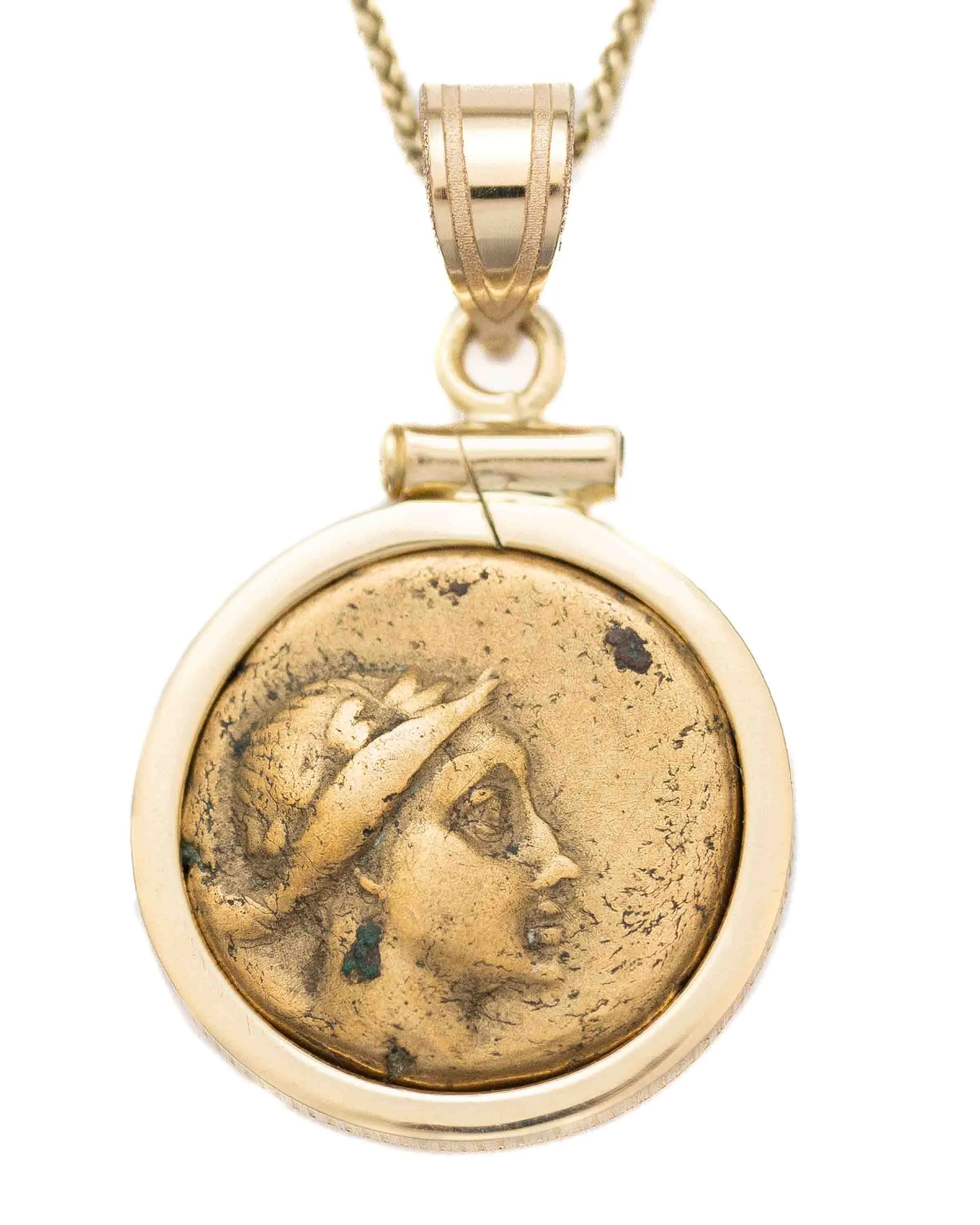 14k Gold Genuine Ancient Greek Coin Necklace (Artemis; 125-90 B.C.)