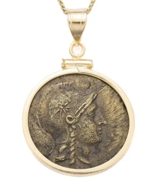 14k Gold Genuine Ancient Greek Coin Necklace (Athena/Owl; 200-133 B.C.)