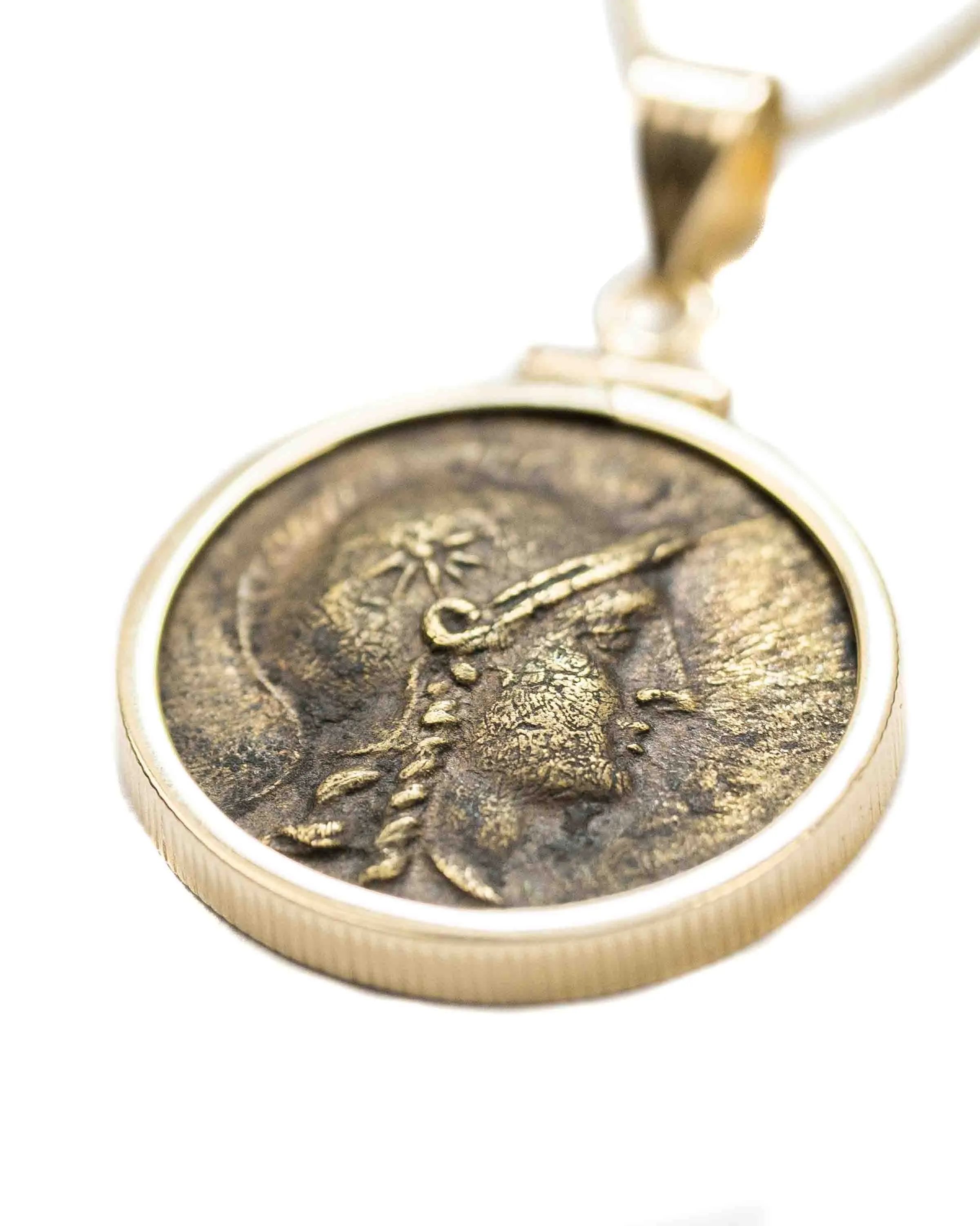 14k Gold Genuine Ancient Greek Coin Necklace (Athena/Owl; 200-133 B.C.)
