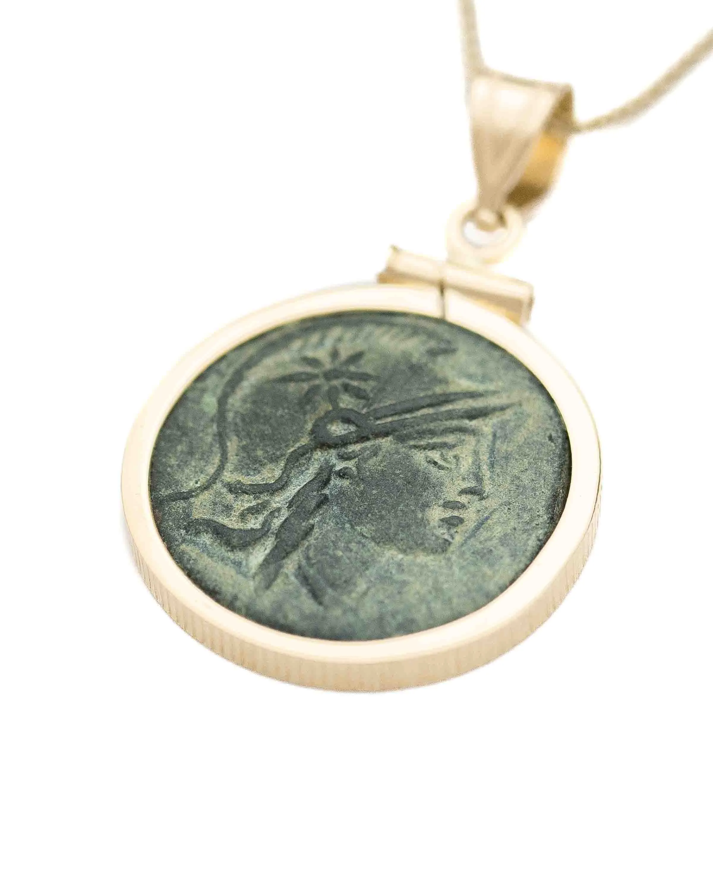 14k Gold Genuine Ancient Greek Coin Necklace (Athena/Owl; 200-133 B.C.)
