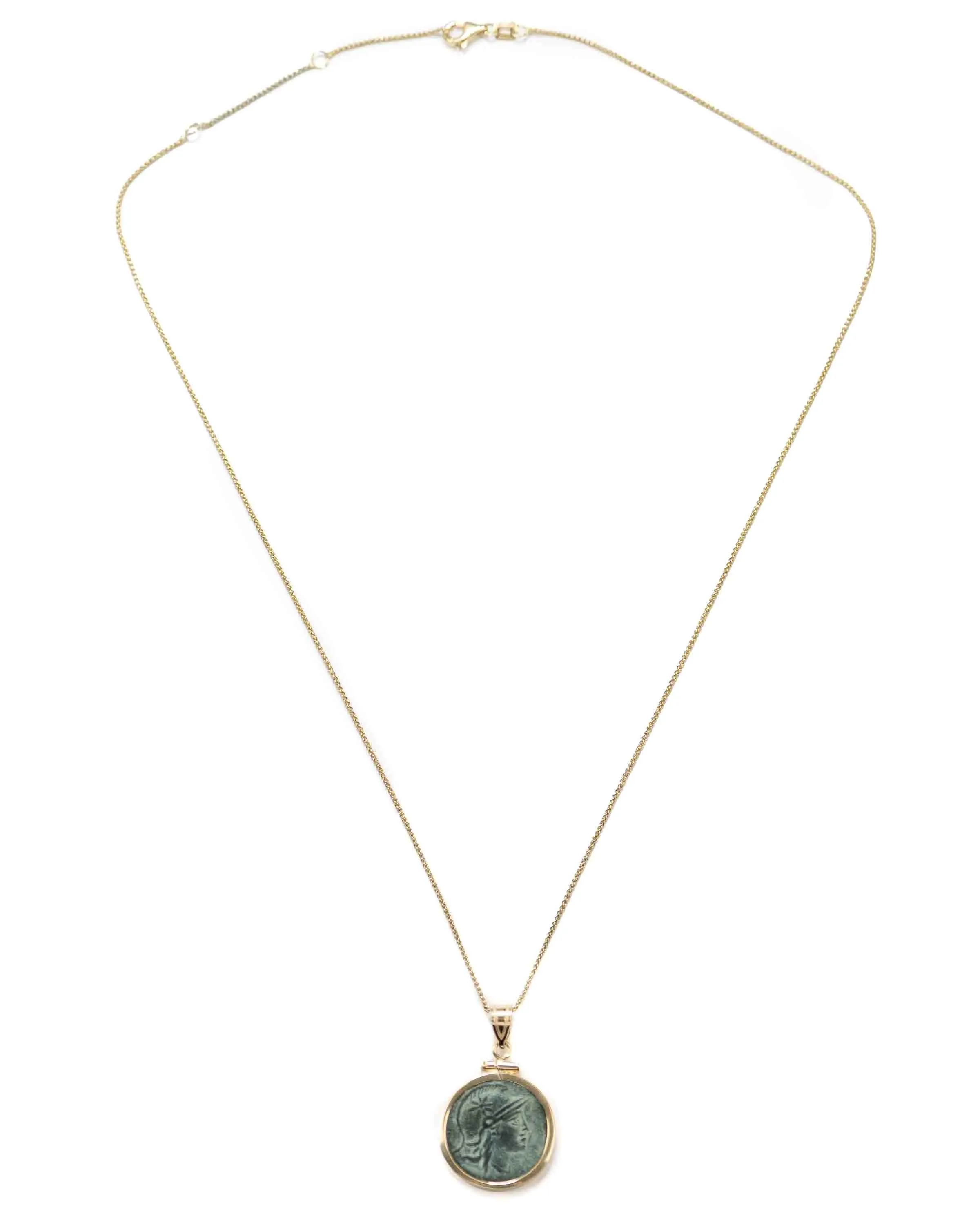 14k Gold Genuine Ancient Greek Coin Necklace (Athena/Owl; 200-133 B.C.)