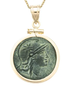14k Gold Genuine Ancient Greek Coin Necklace (Athena/Owl; 200-133 B.C.)