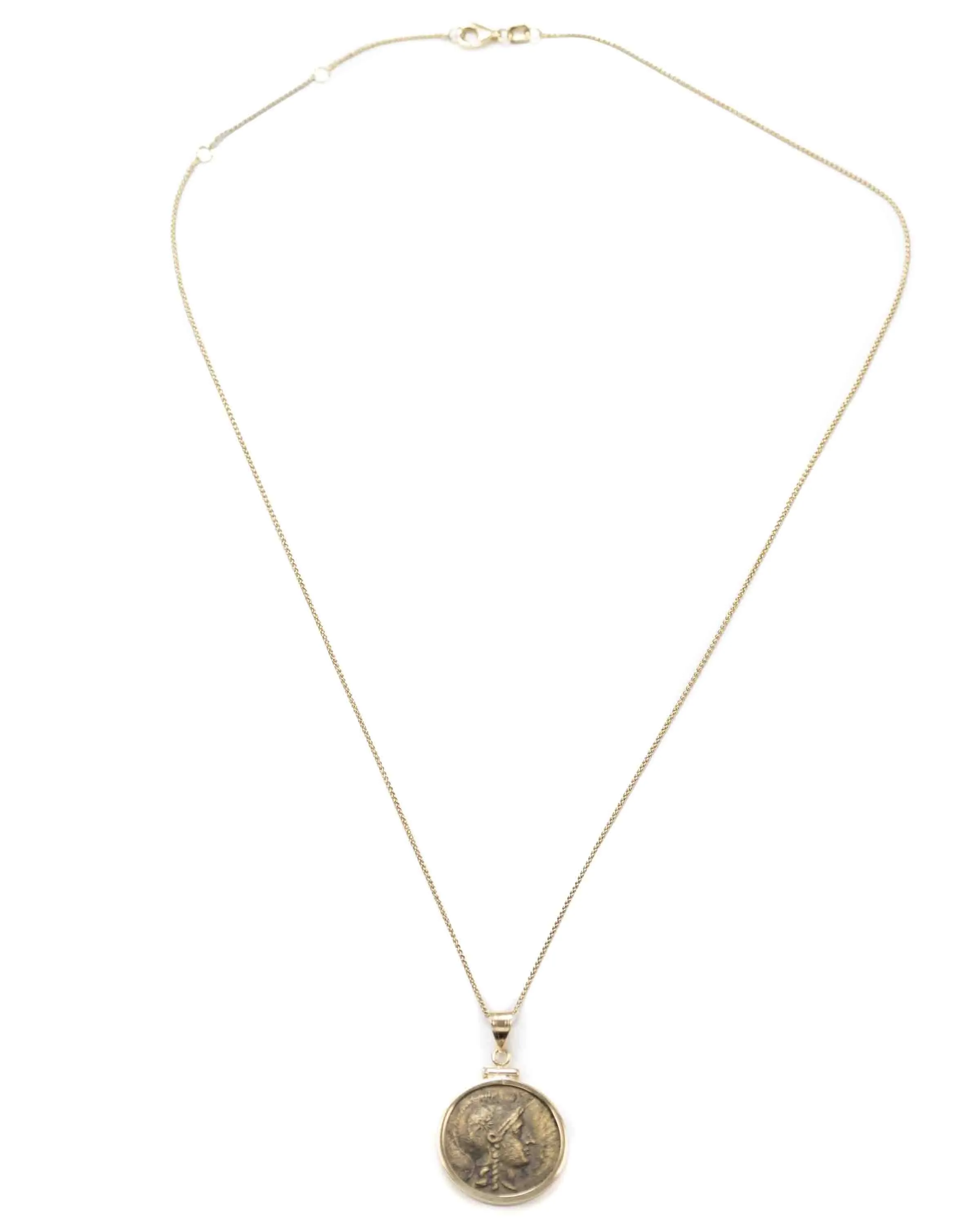14k Gold Genuine Ancient Greek Coin Necklace (Athena/Owl; 200-133 B.C.)