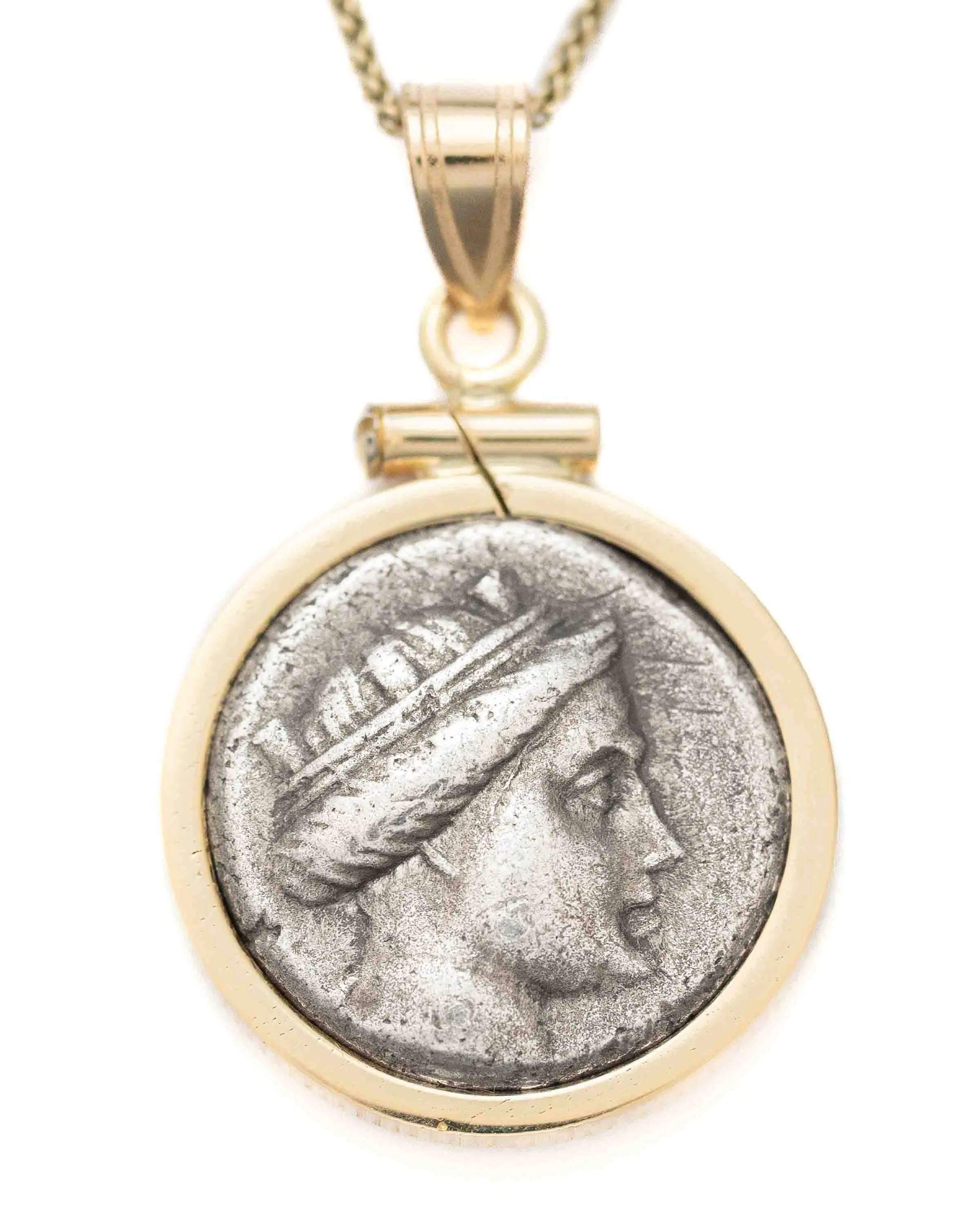 14k Gold Genuine Ancient Greek Coin Necklace (Hera; 300-101 B.C.)