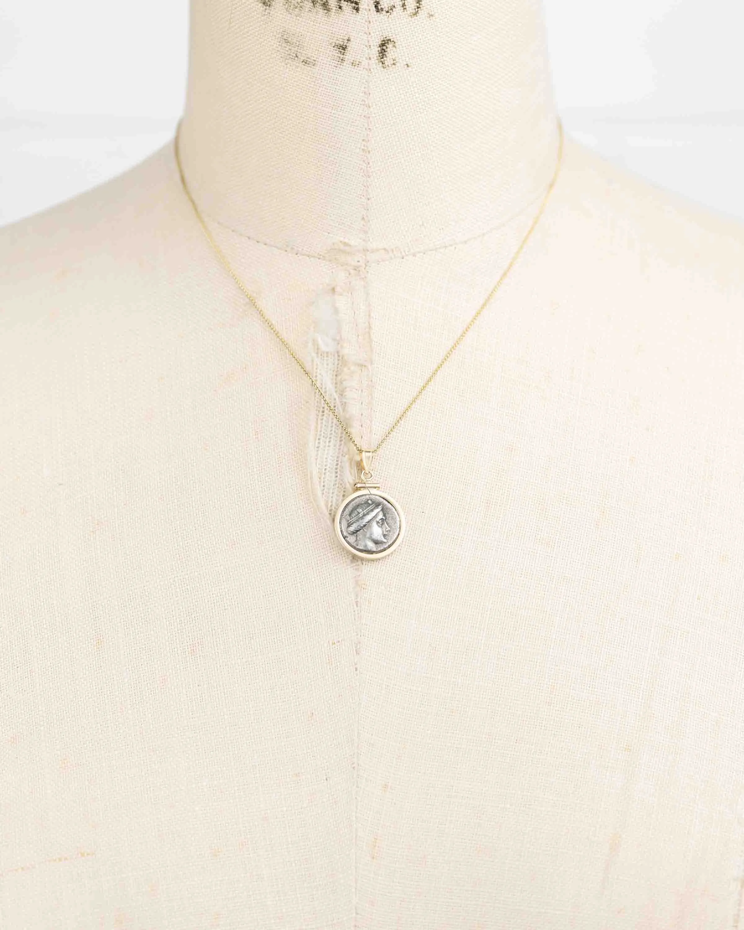 14k Gold Genuine Ancient Greek Coin Necklace (Hera; 300-101 B.C.)