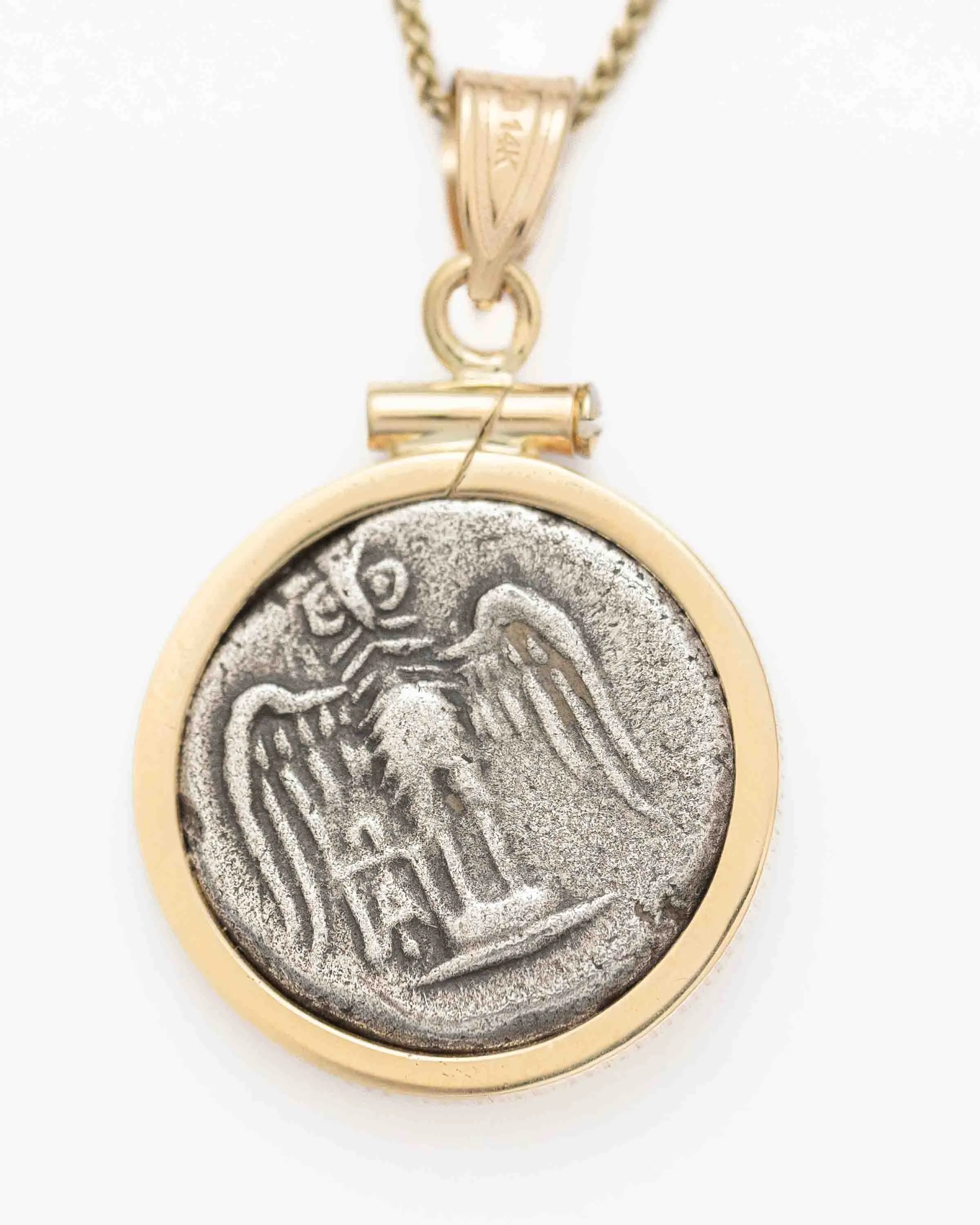 14k Gold Genuine Ancient Greek Coin Necklace (Hera; 300-101 B.C.)