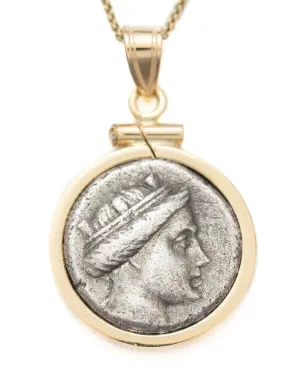14k Gold Genuine Ancient Greek Coin Necklace (Hera; 300-101 B.C.)