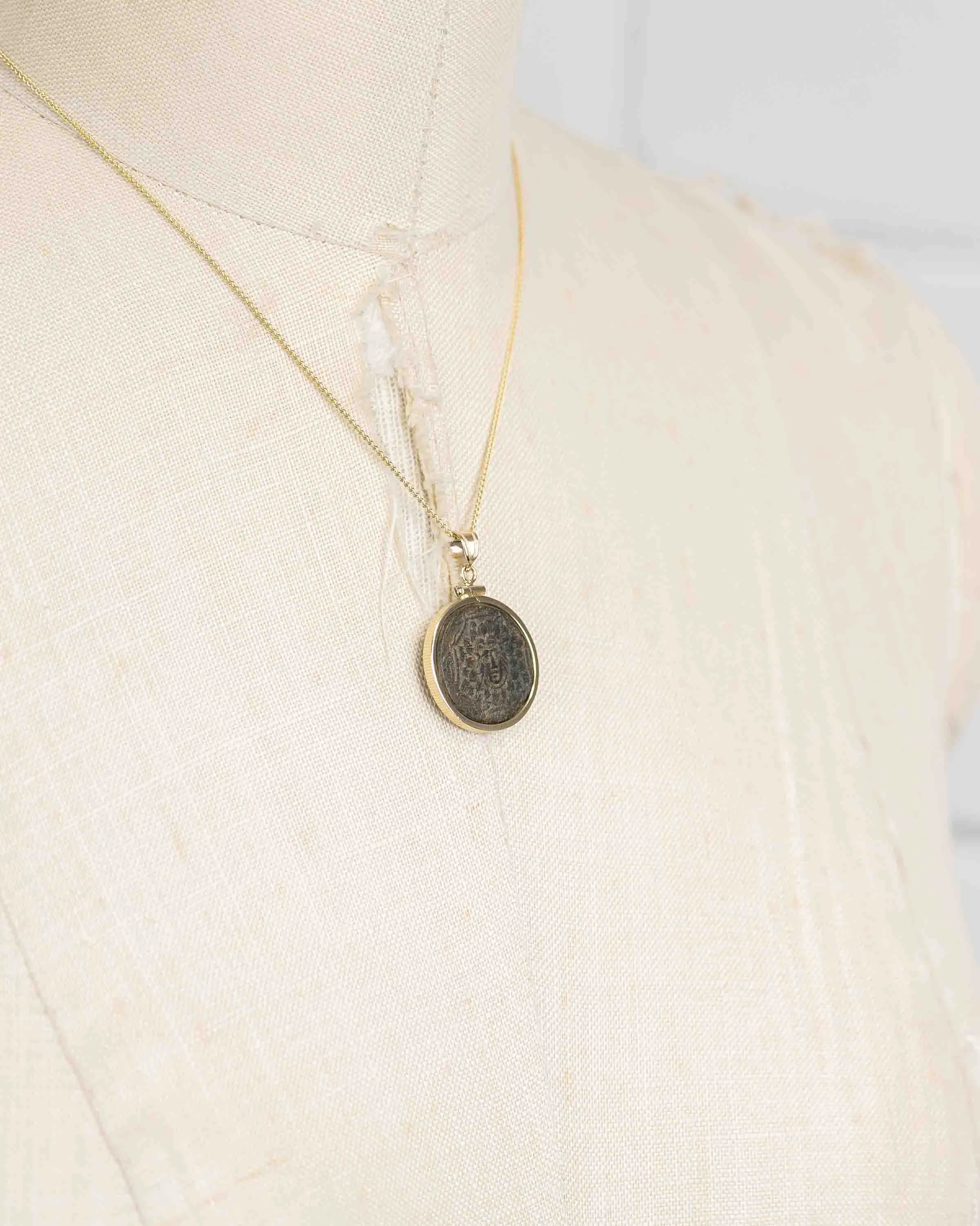 14k Gold Genuine Ancient Greek Coin Necklace (Medusa; 85-65 B.C.)