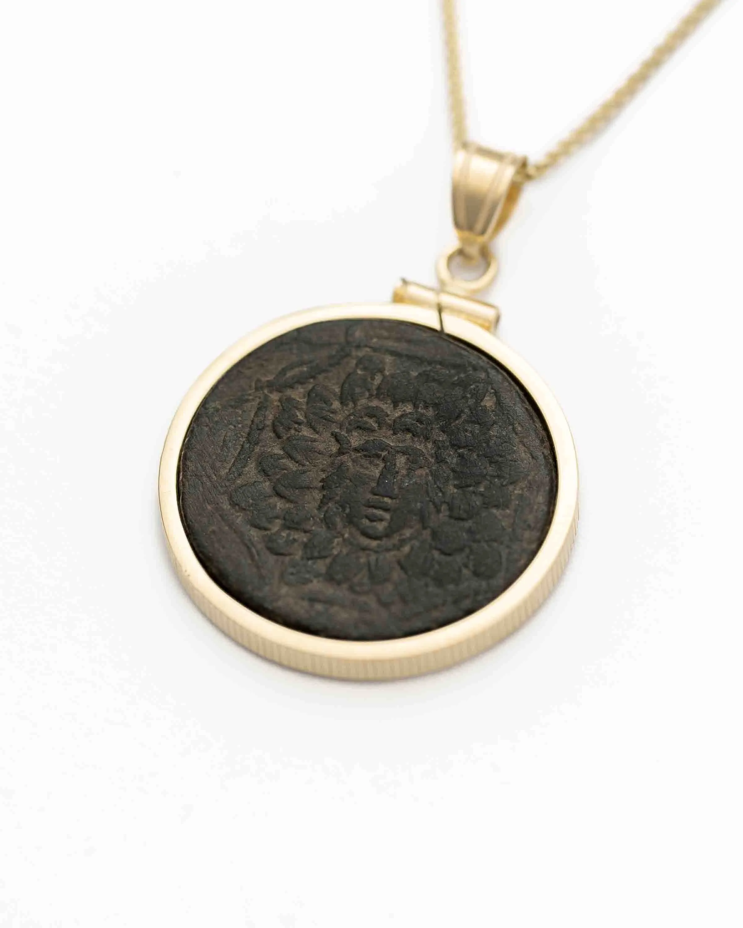 14k Gold Genuine Ancient Greek Coin Necklace (Medusa; 85-65 B.C.)