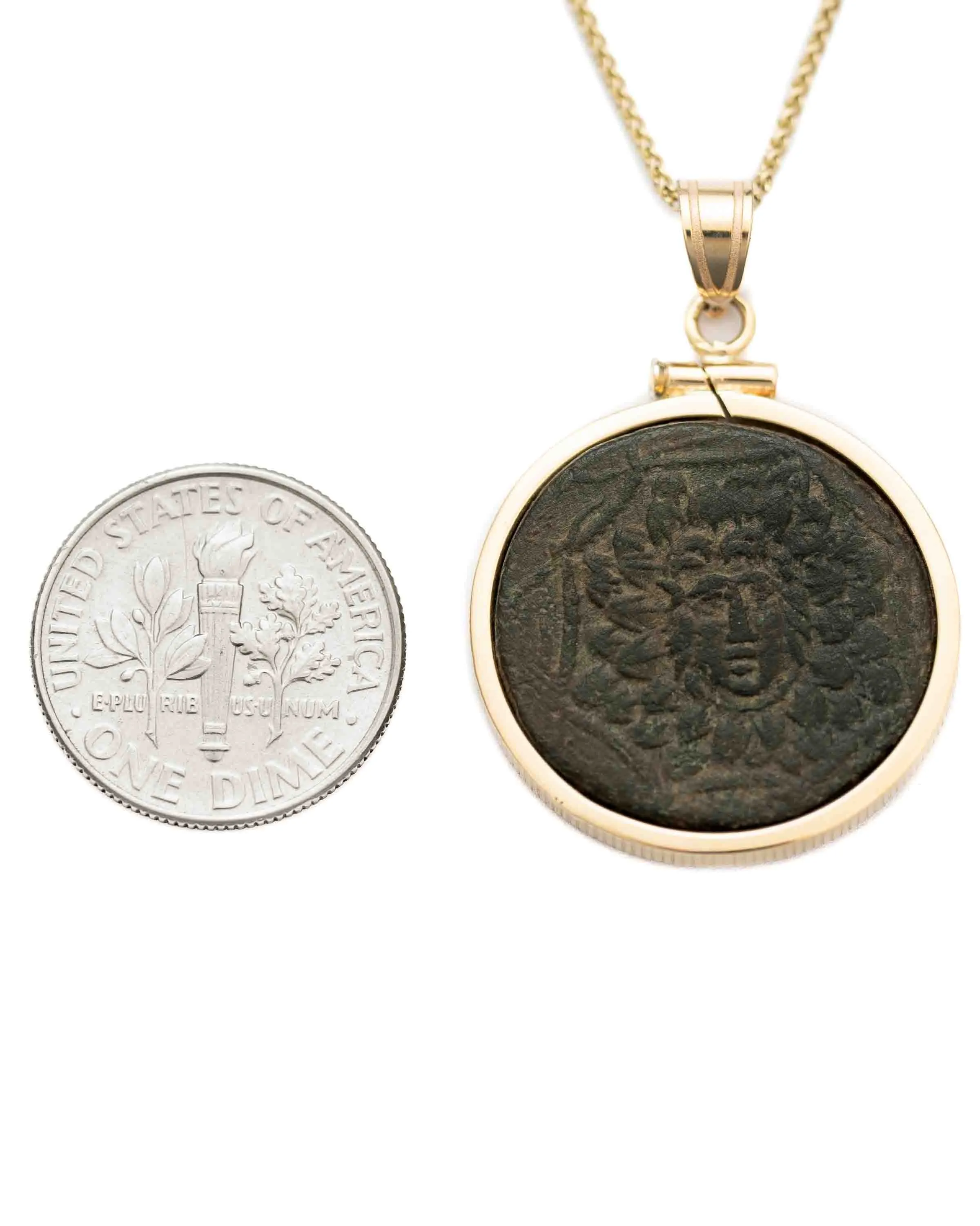 14k Gold Genuine Ancient Greek Coin Necklace (Medusa; 85-65 B.C.)