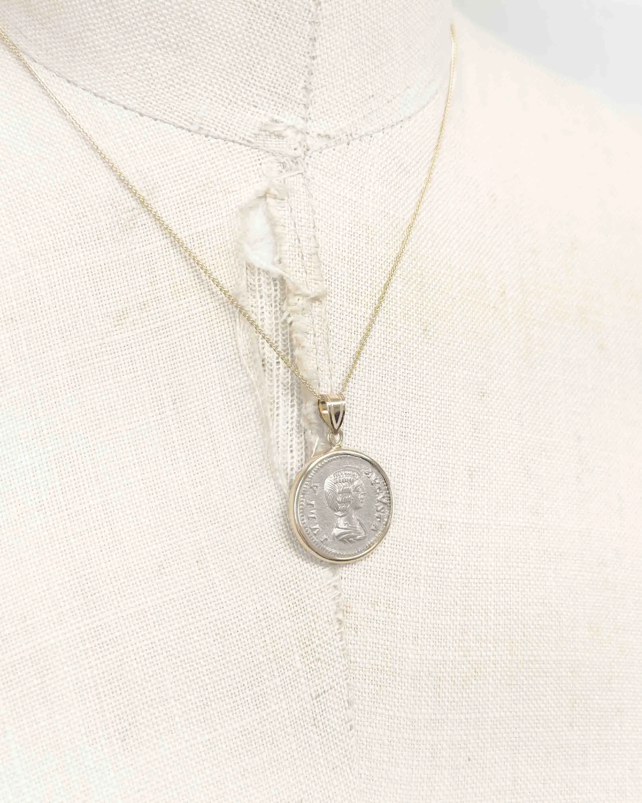 14k Gold Genuine Ancient Roman Coin Necklace (Julia Domna; 196-211 A.D.)